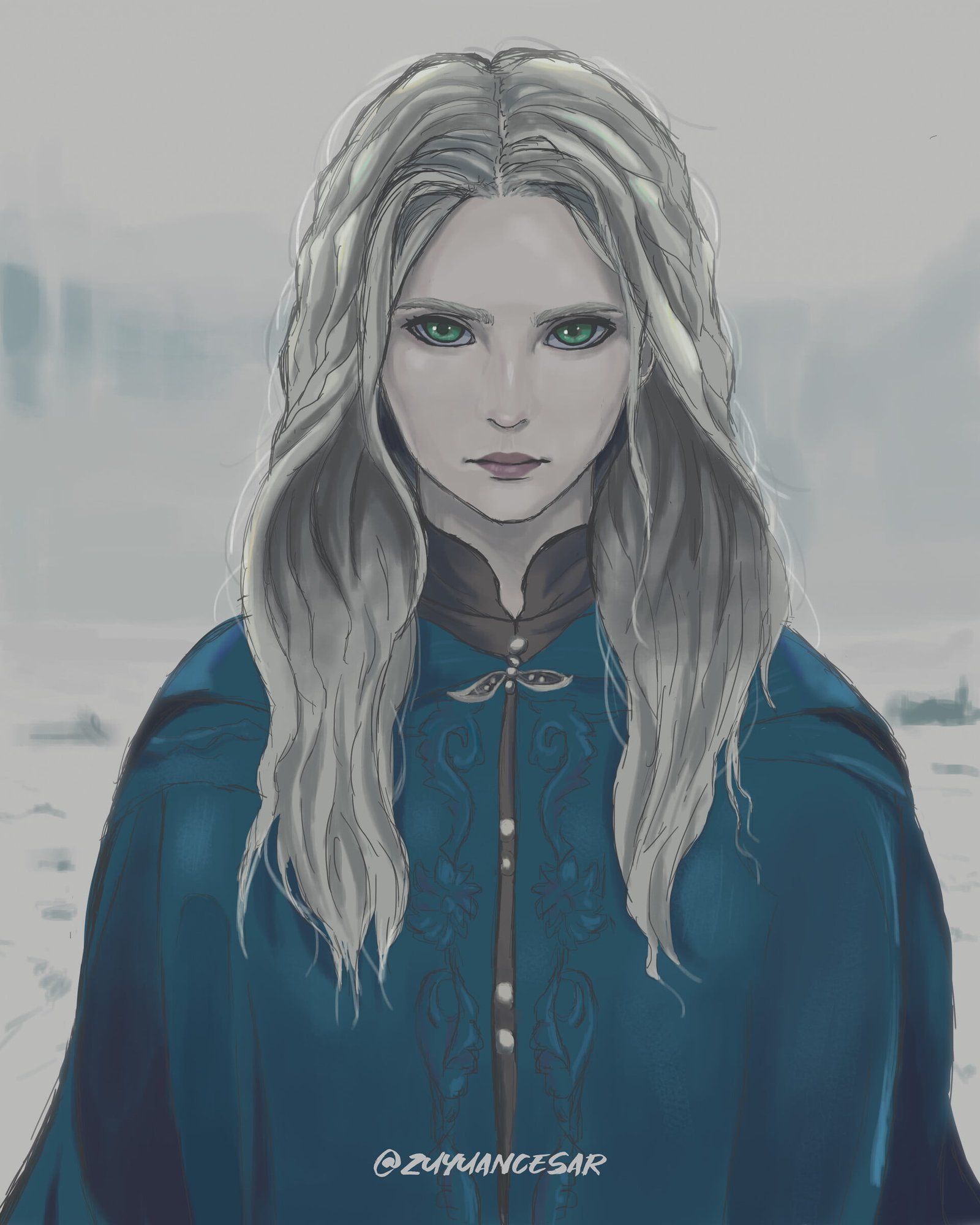 Ciri The Witcher Lion Cub of Cintra white hair green eyes 2k