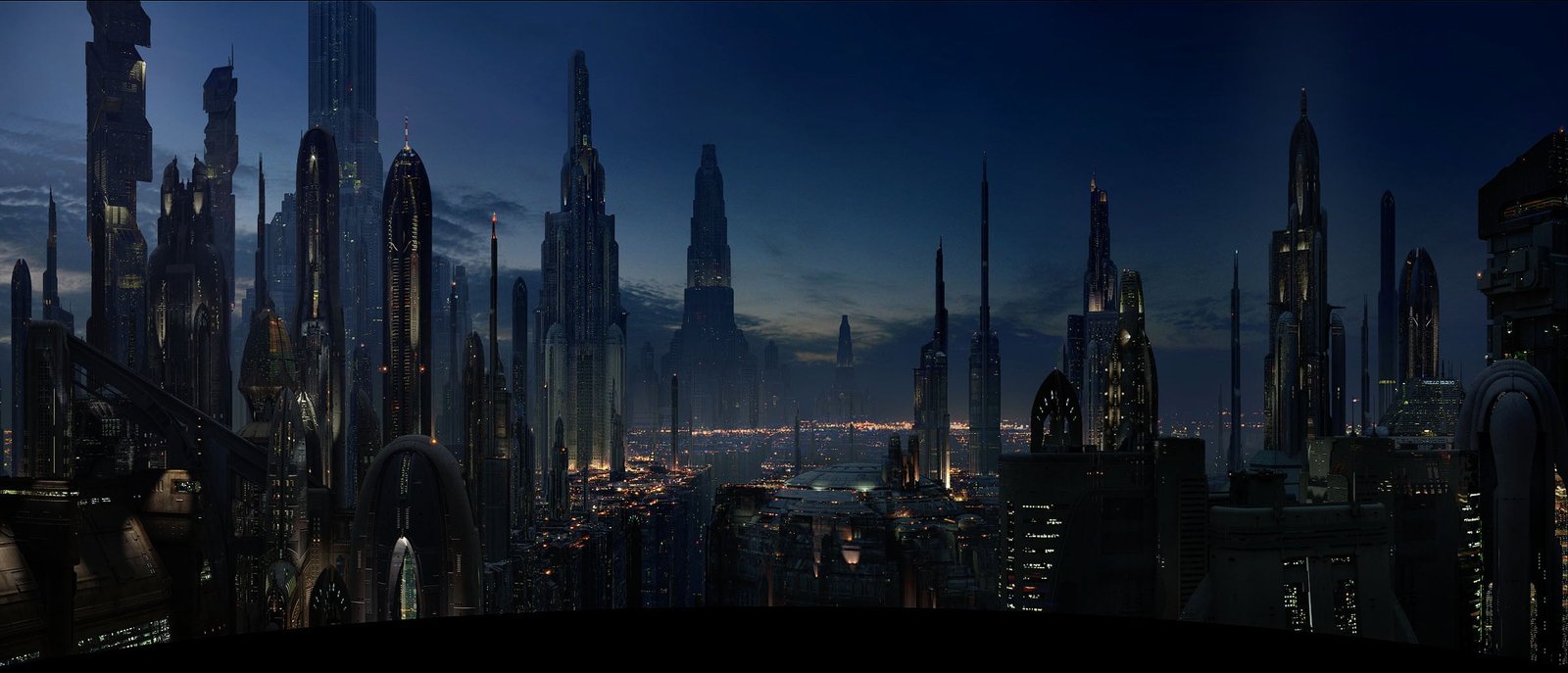 city sky illustration silhouette of buildings at nighttime science fiction 2k