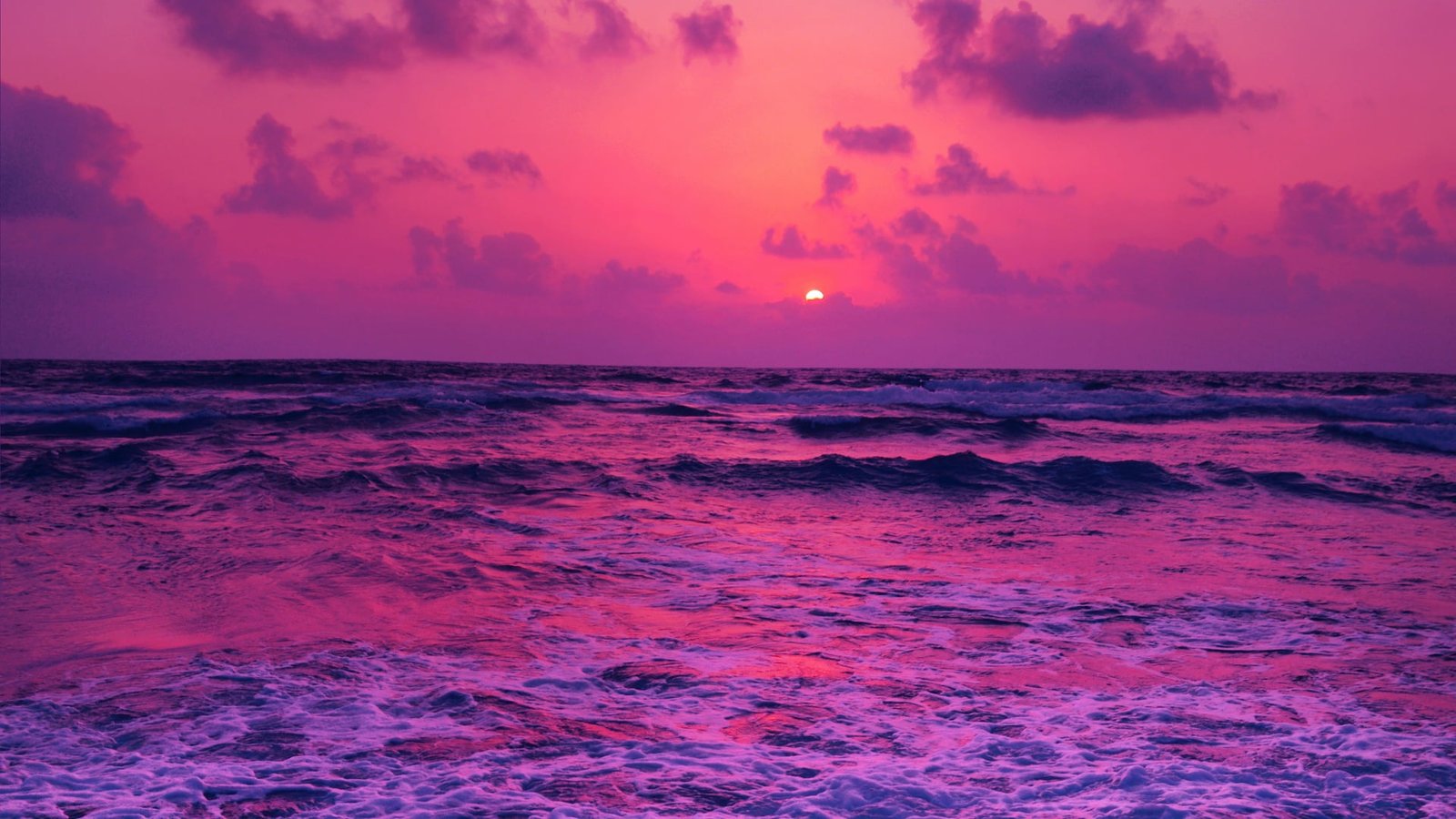 clear body of water pink sea sunset horizon clouds purple 2k