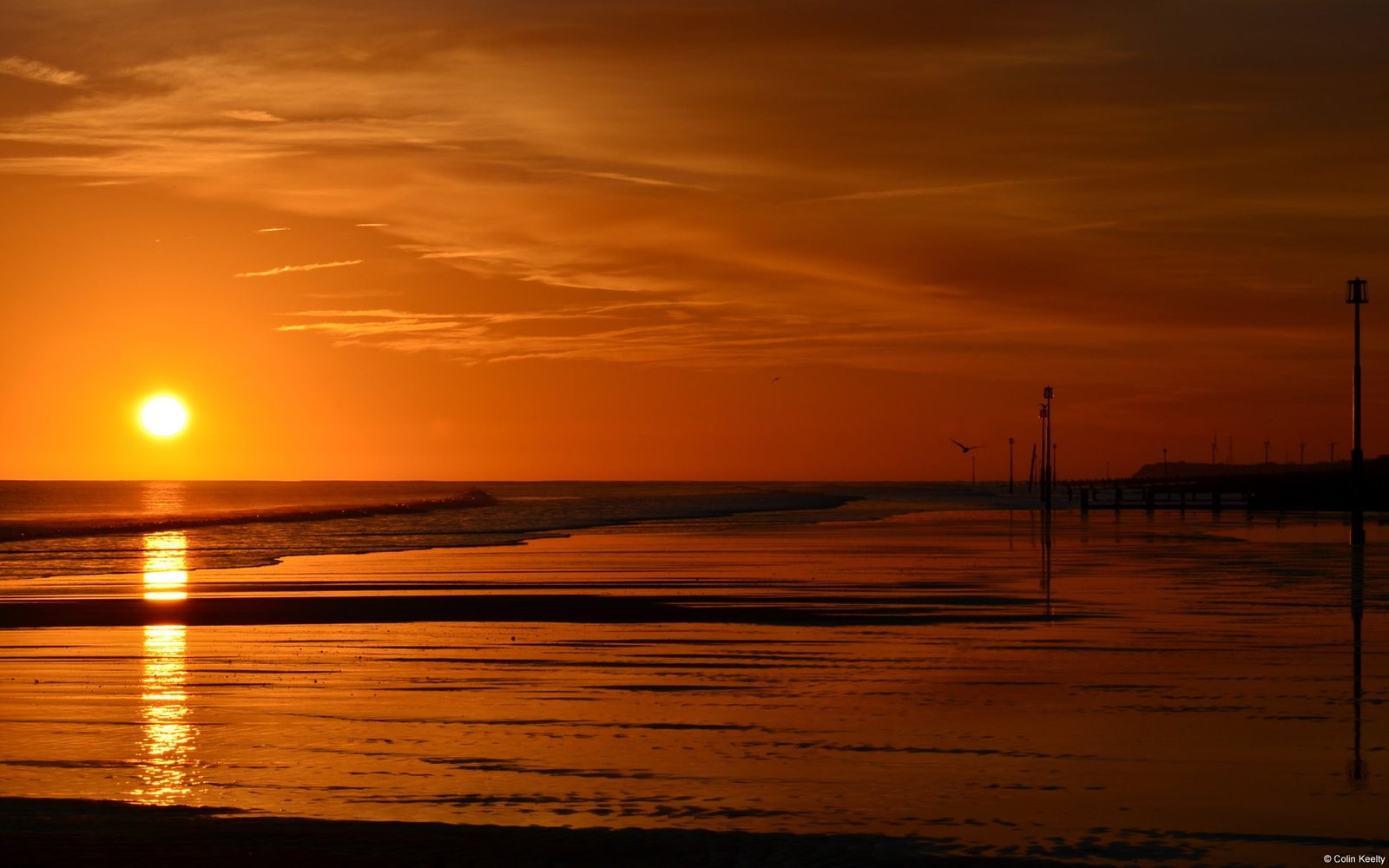 Withernsea beach Windows 10 Desktop Wallpaper sunset water 2k