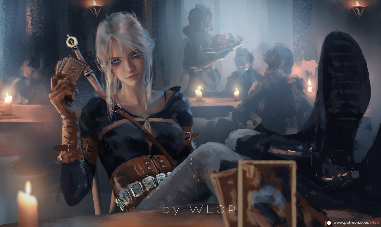 WLOP anime green eyes Ciri fantasy art girl Cirilla 2k