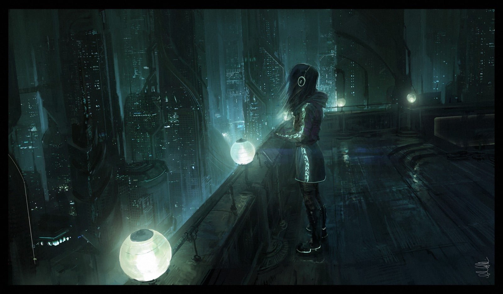 woman standing in rooftop digital wallpaper anime on roof top 2k