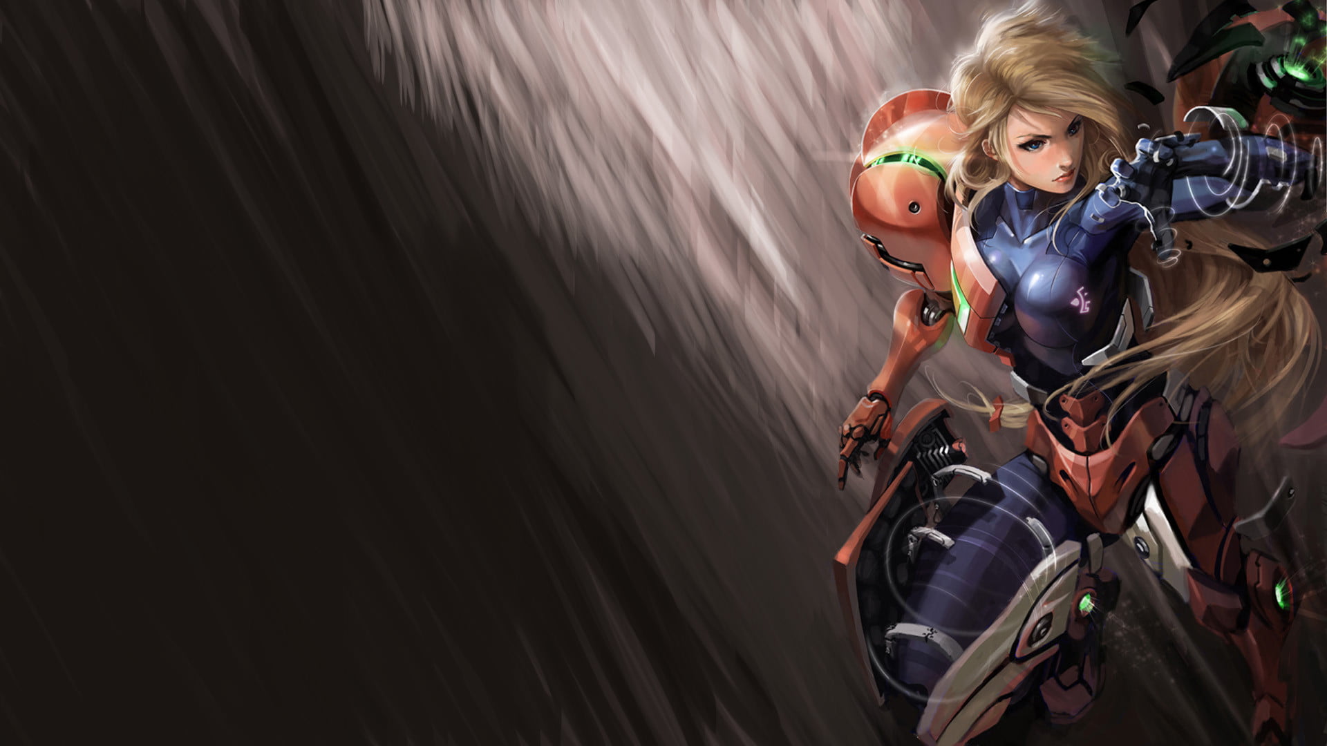 woman wearing orange and black suit animated wallpaper Metroid character digital 2k