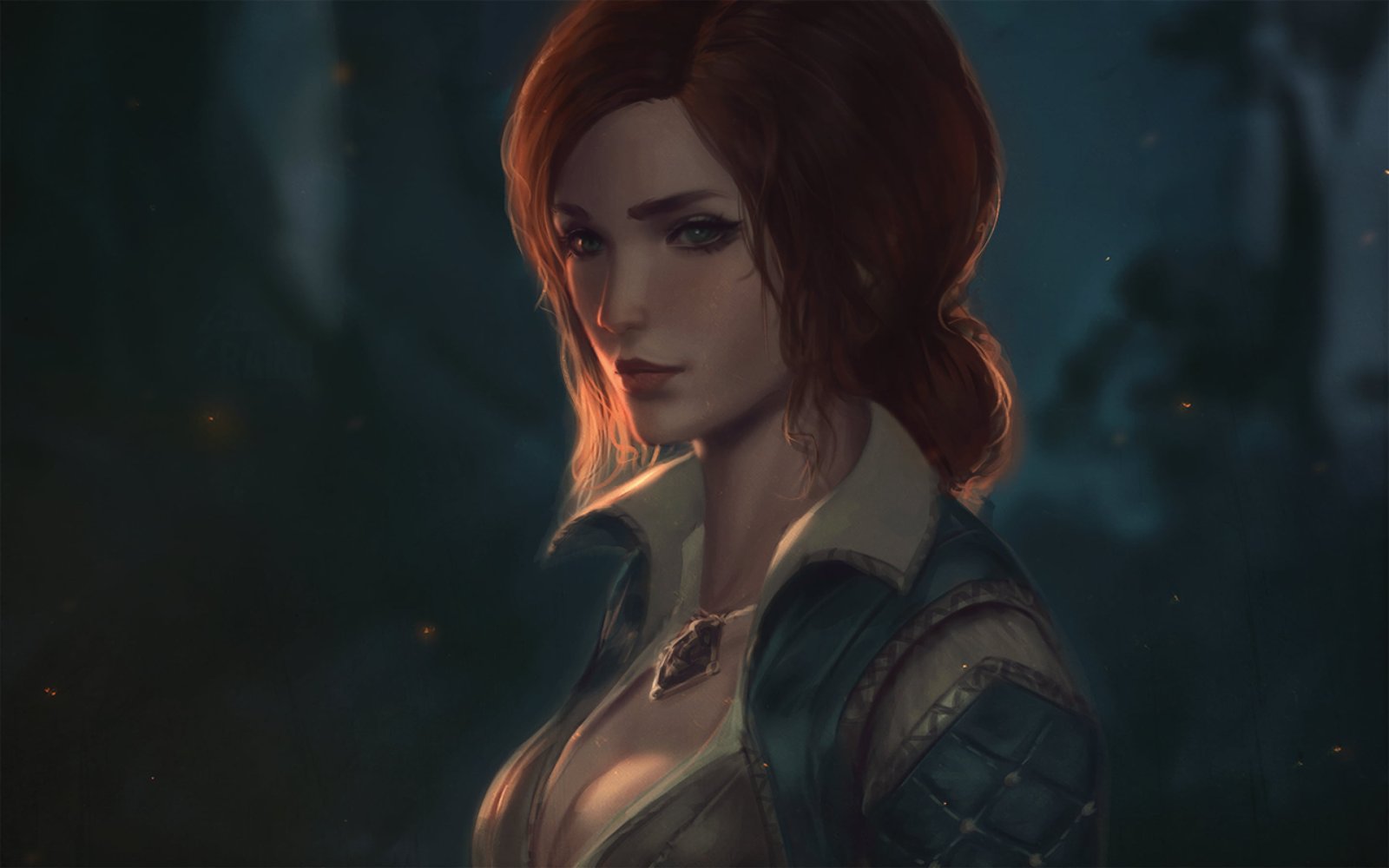 women Triss Merigold The Witcher redhead green eyes 2k