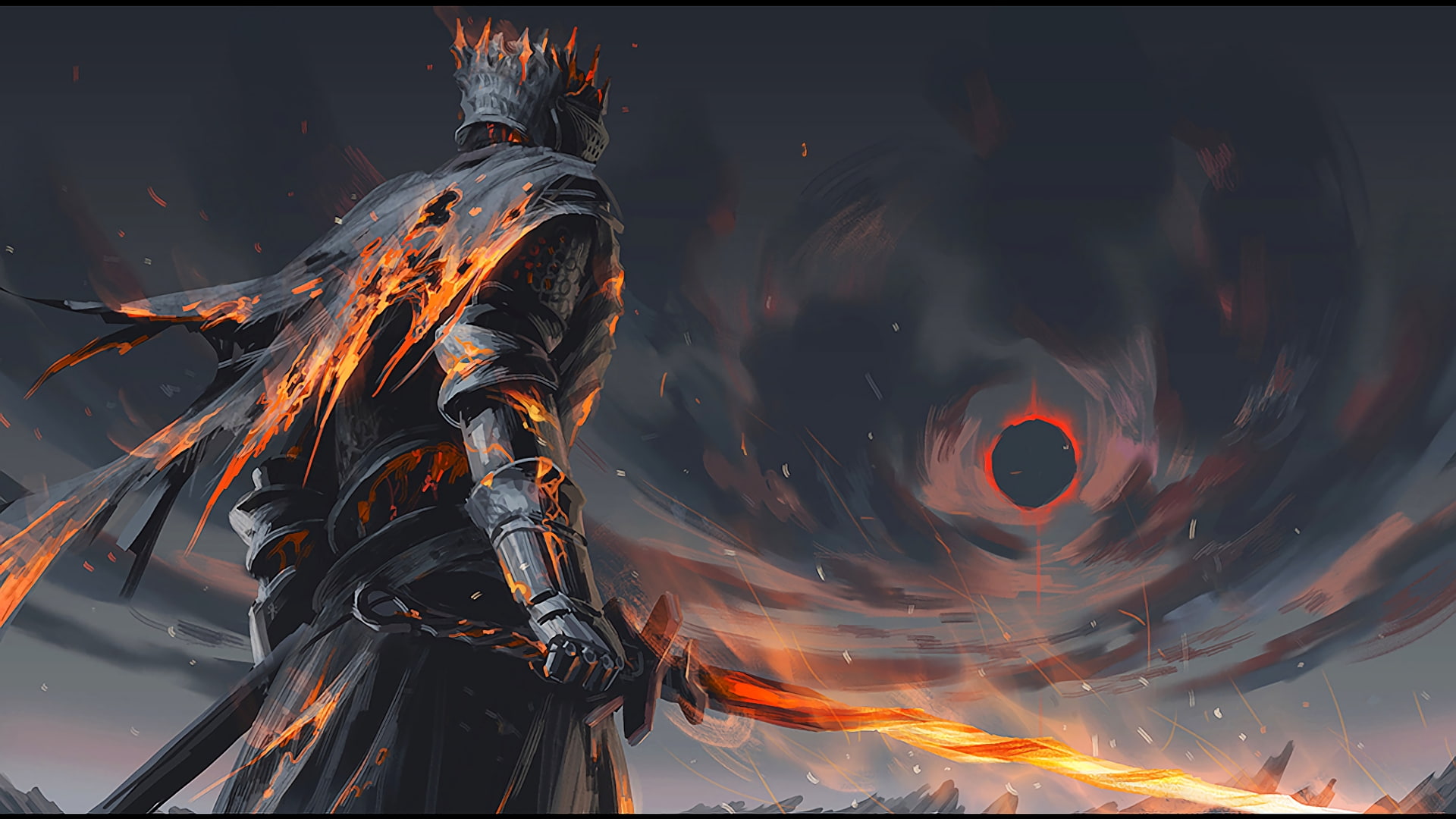 dark souls soul of cinder boss sword fire artwork Games 2k