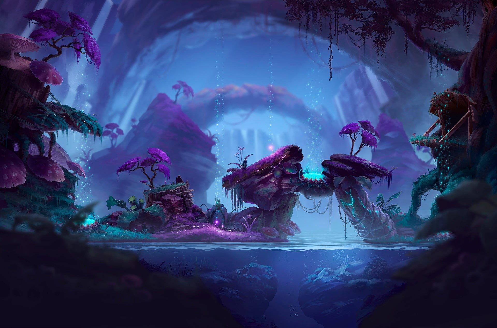 digital painting of pond artwork forest fantasy art water 2k