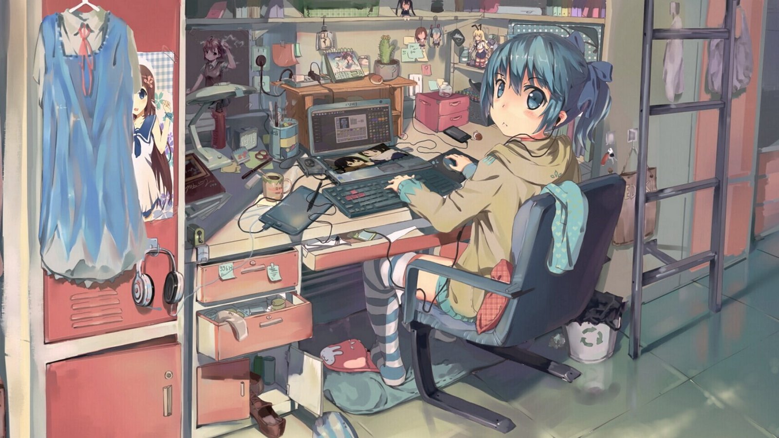 female anime character digital wallpaper room girls original characters 2k