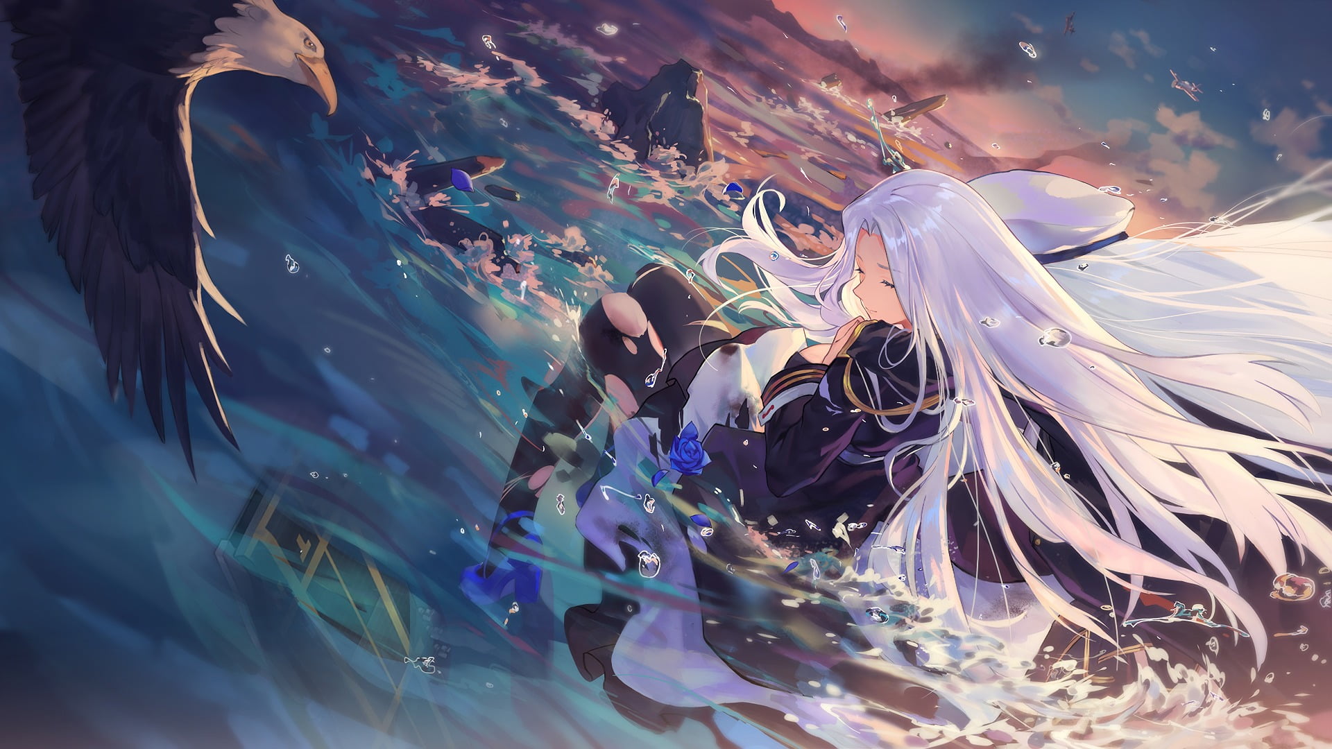 female with white haired anime character girls Azur Lane 2k