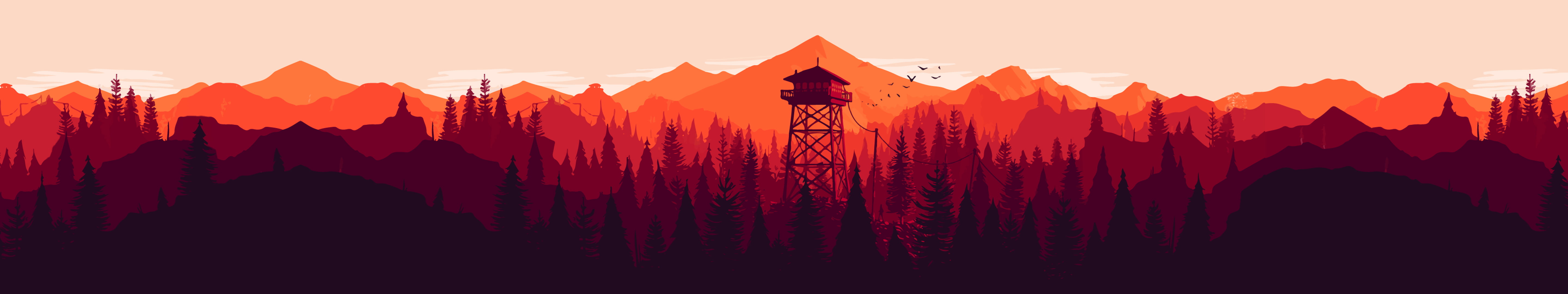 Firewatch ultra wide trees forest mountains tower artwork 2k 4k 5k