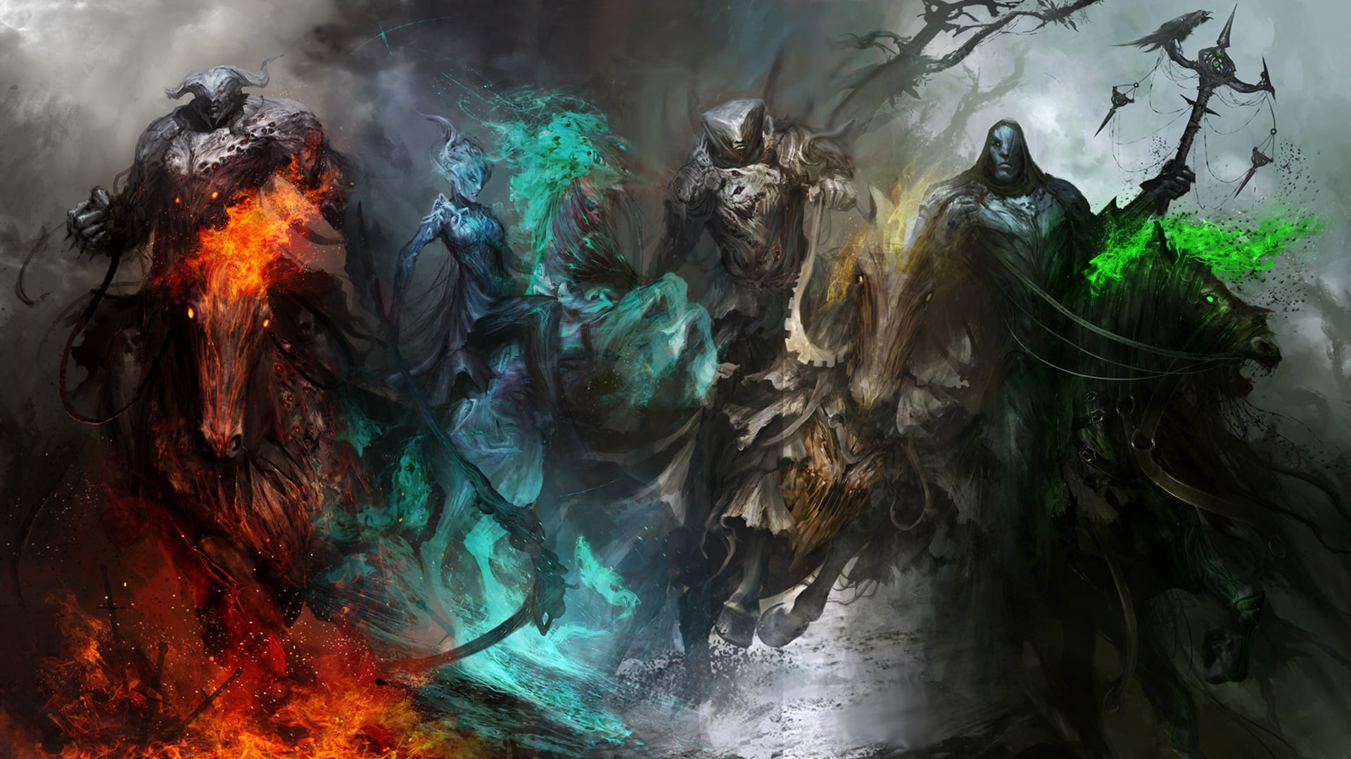 four mythical creatures painting Four Horsemen of the Apocalypse 2k