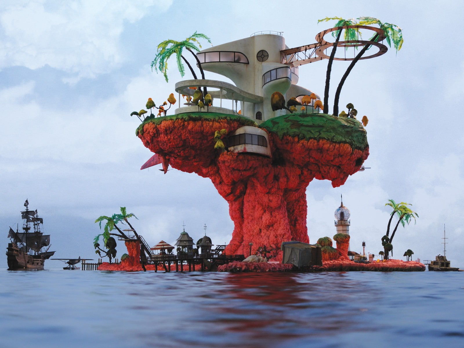 Gorillaz Jamie Hewlett Plastic Beach sky water waterfront 2k