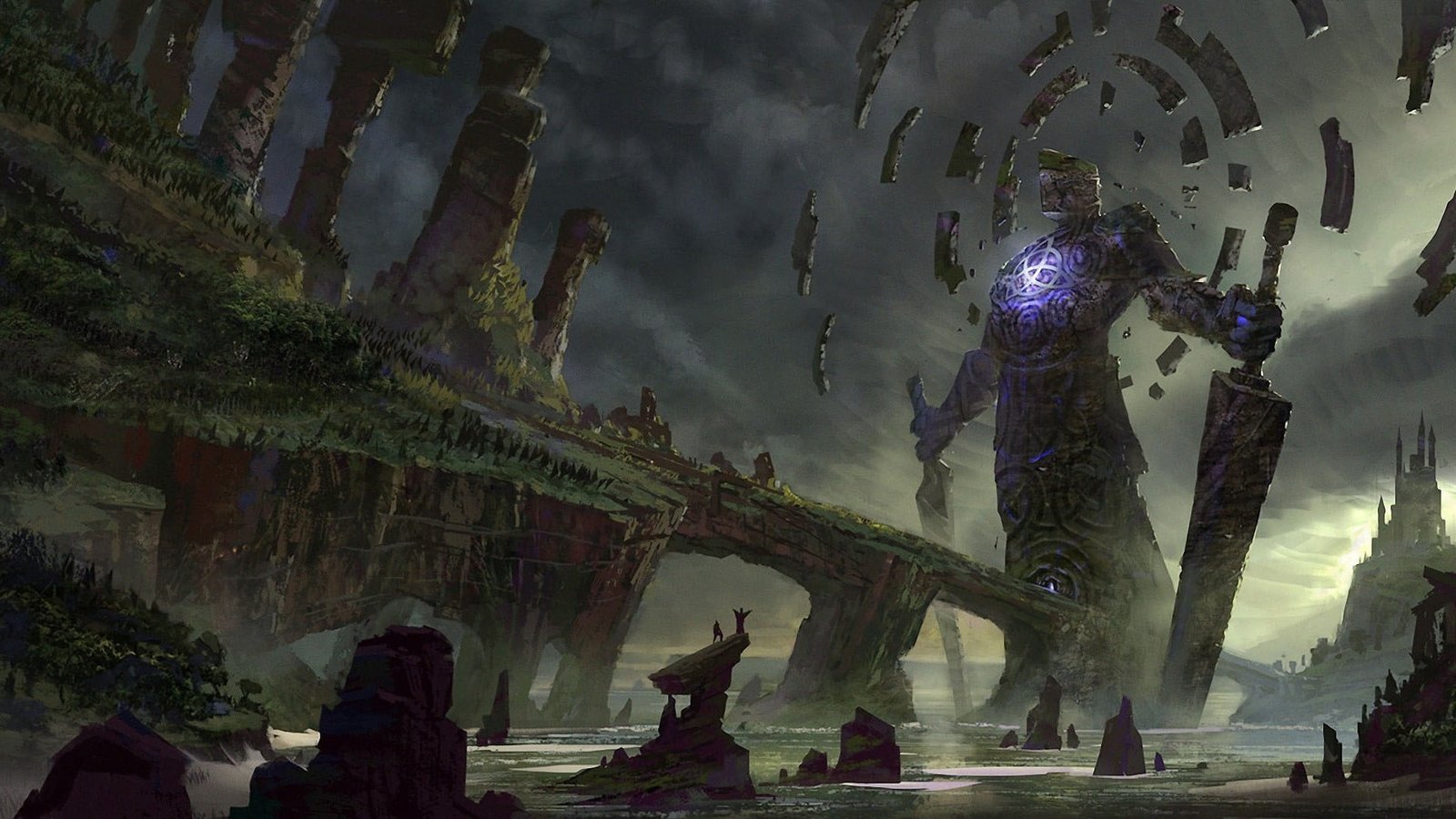 gray statue wallpaper movie scene colossus fantasy art landscape 2k