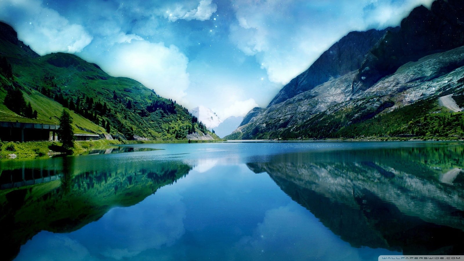 lake digital wallpaper body of water with reflection mountain 2k