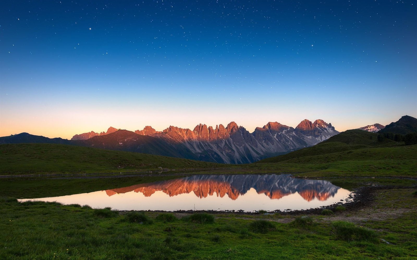 Lake mountains water reflection nature scenery 2k