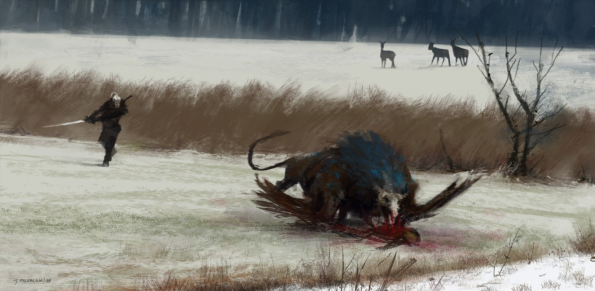 man slaying beast painting The Witcher 3 Wild Hunt 2k