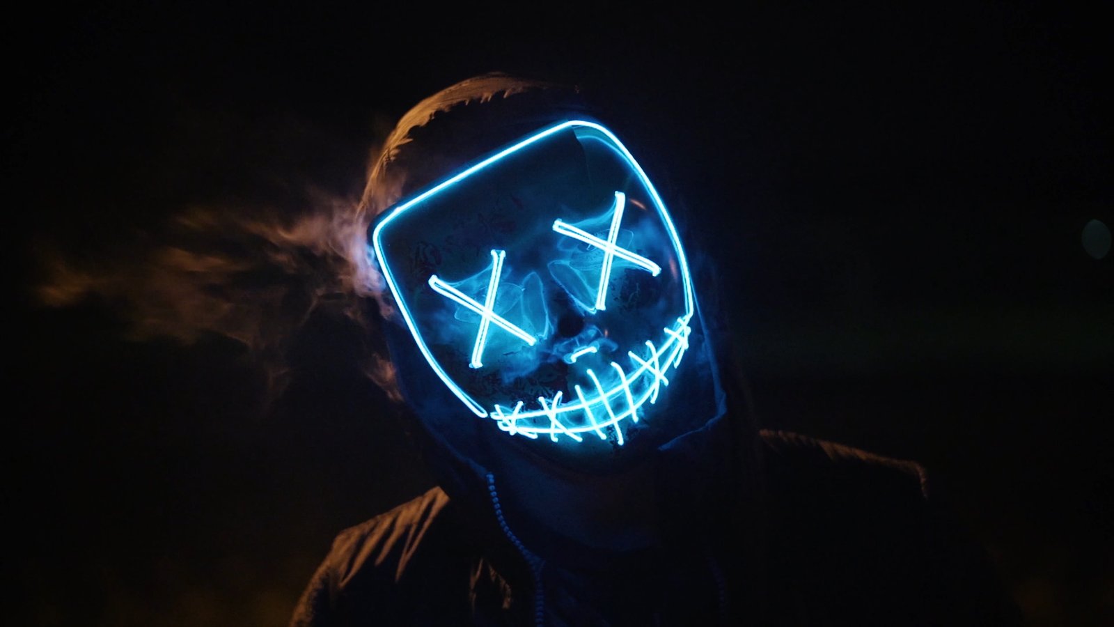 Man Wearing Black and Blue Mask Costume art black background 2k 4k