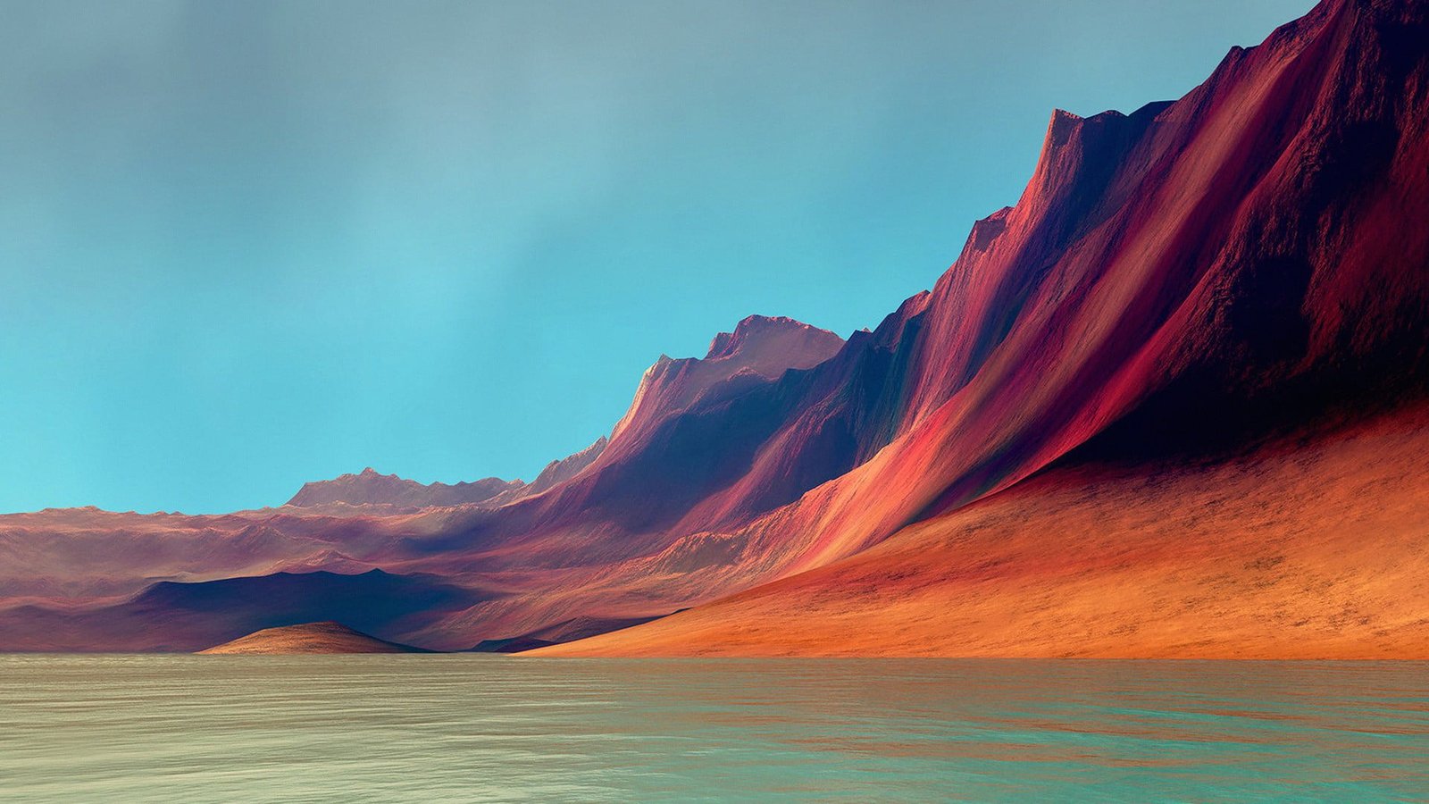 mountain alps digital art landscape hills water lake sky 2k