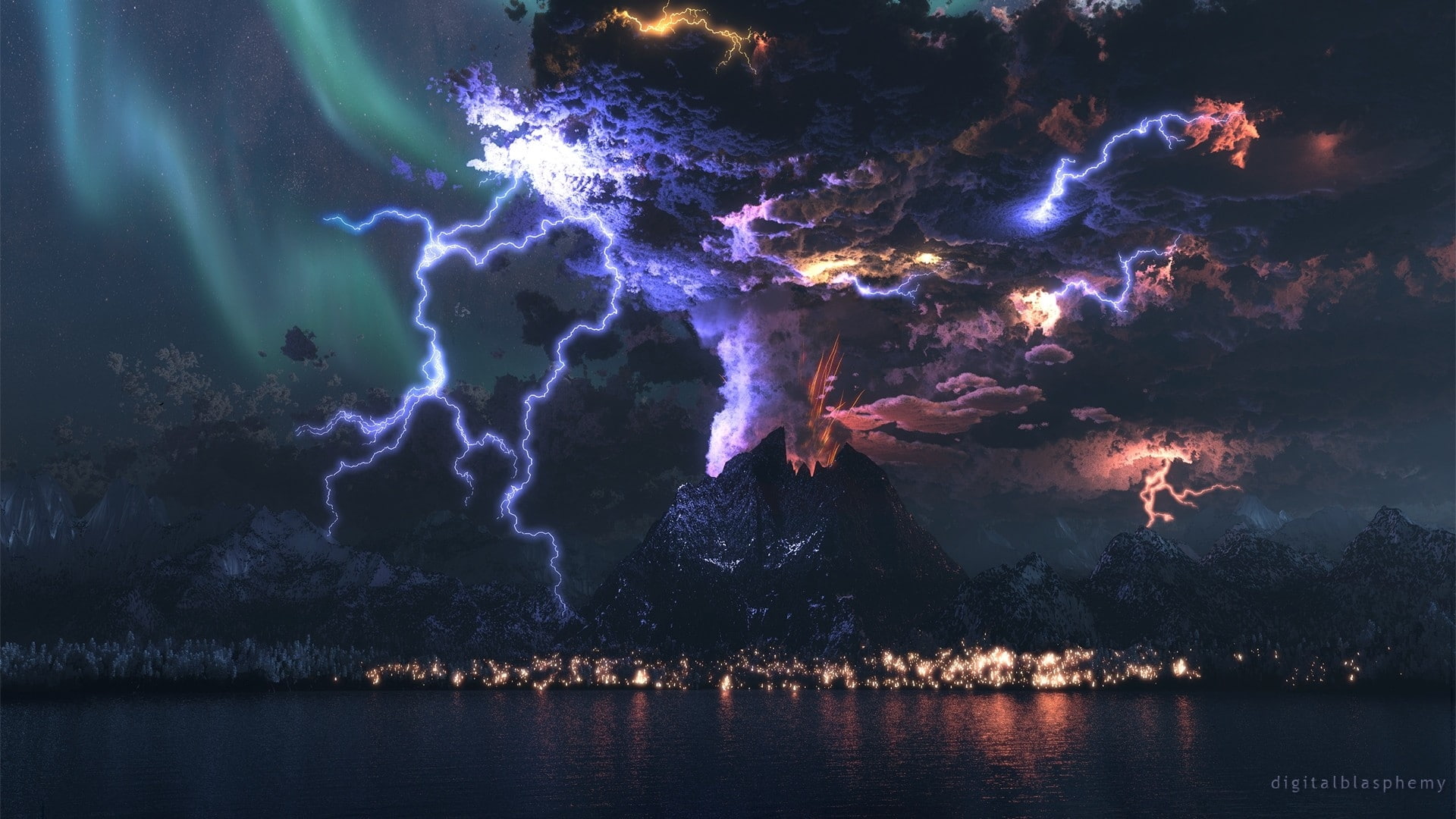 mountains storm magma vulcano Nature Mountains HD Art 2k