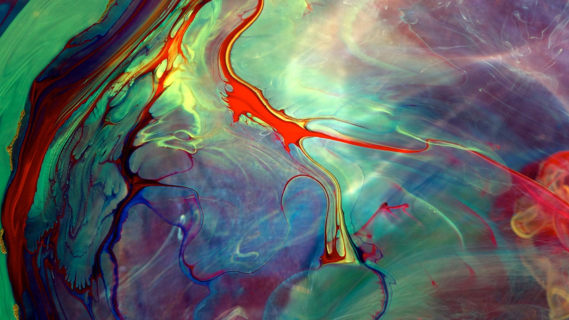 multicolored fluid abstract painting paint in water streaks 2k