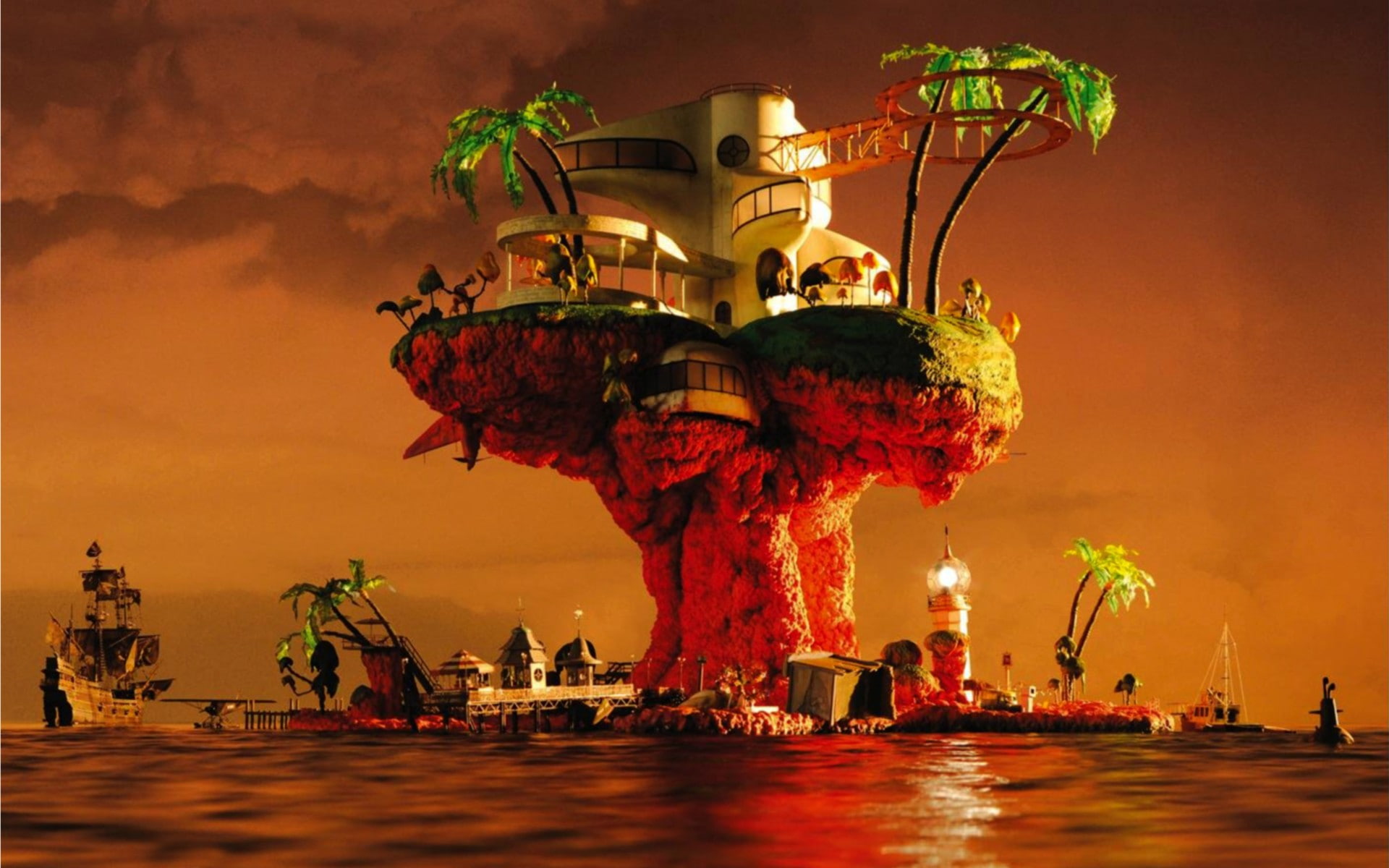 music Gorillaz album covers sky water nature group of people 2k