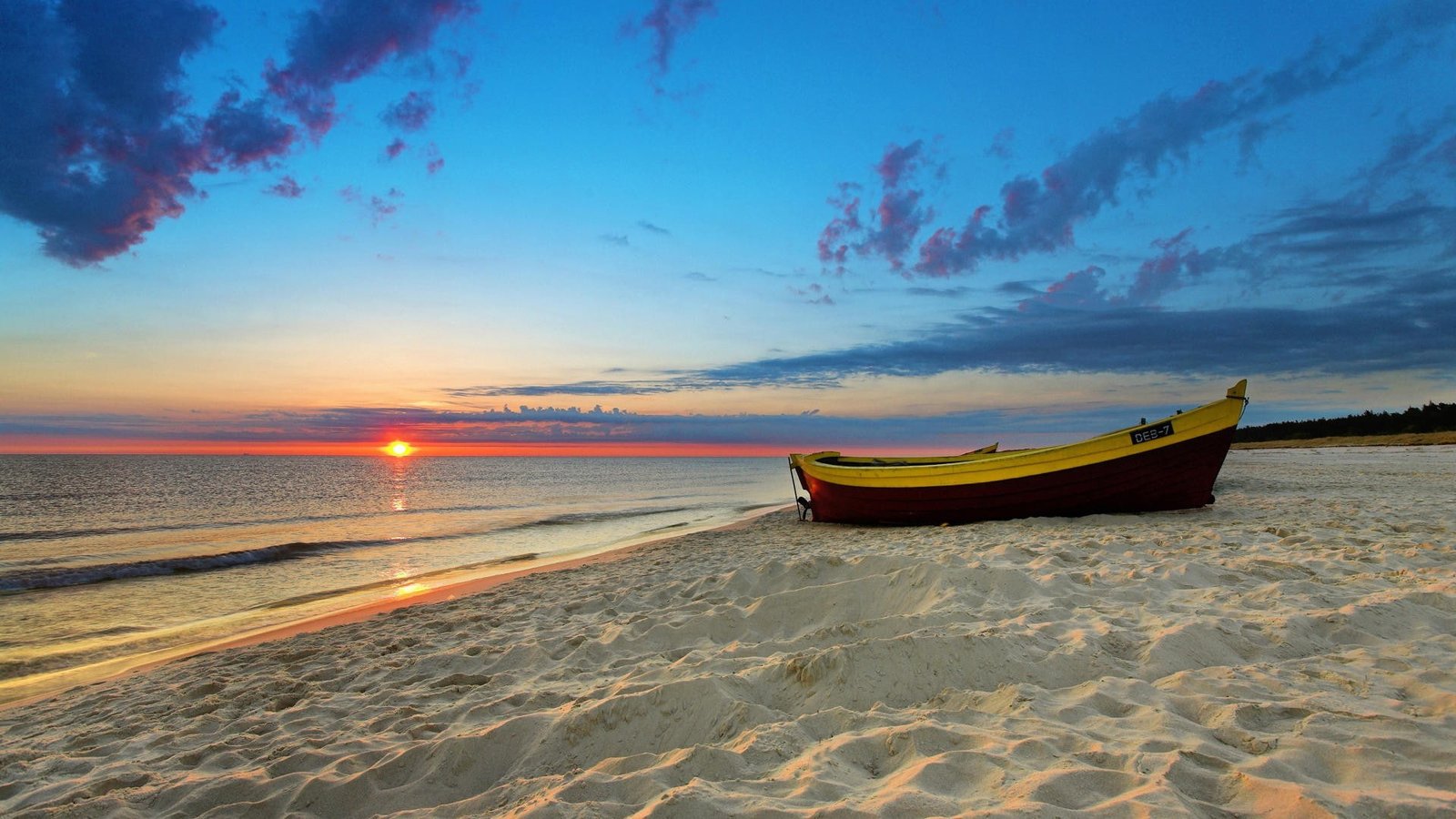 nature sunset sea beach boat 2k