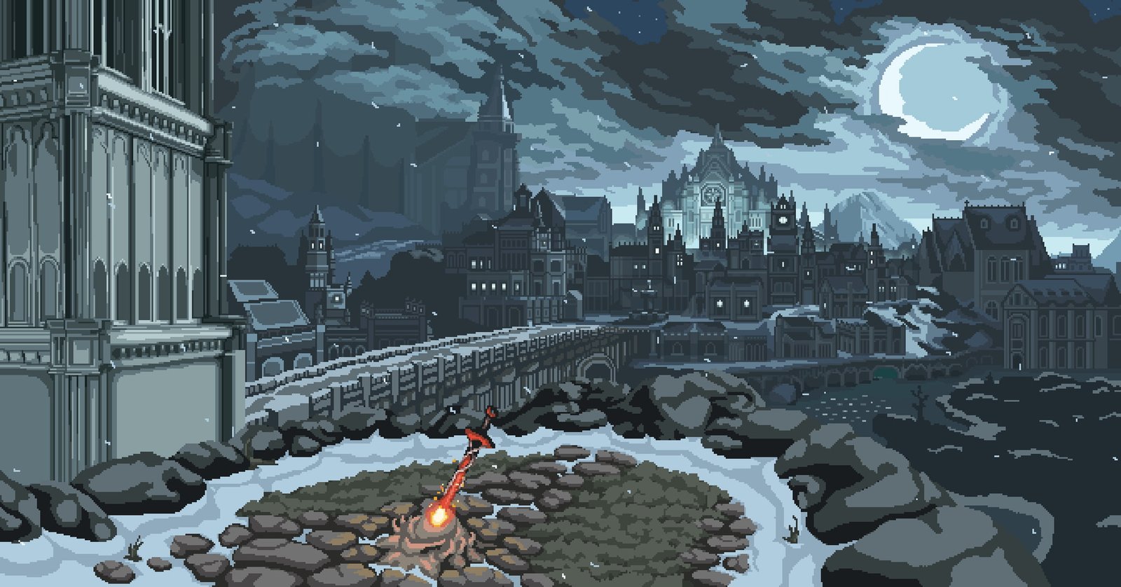 night Moon clouds rock Dark Souls III house 3 Irithyll of the Boreal Valley 2k