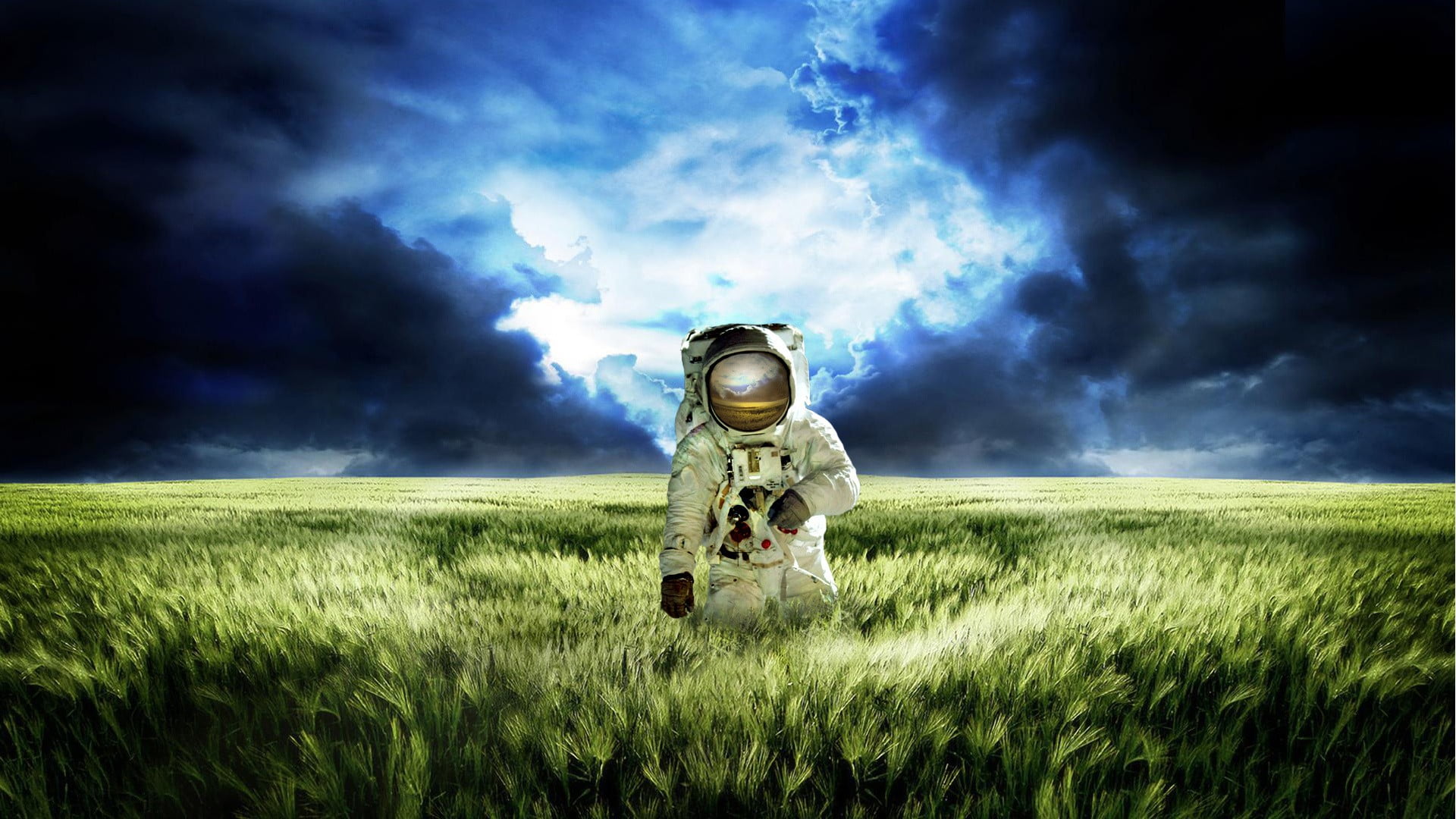 painting of astronaut digital art helmet space suit nature 2k