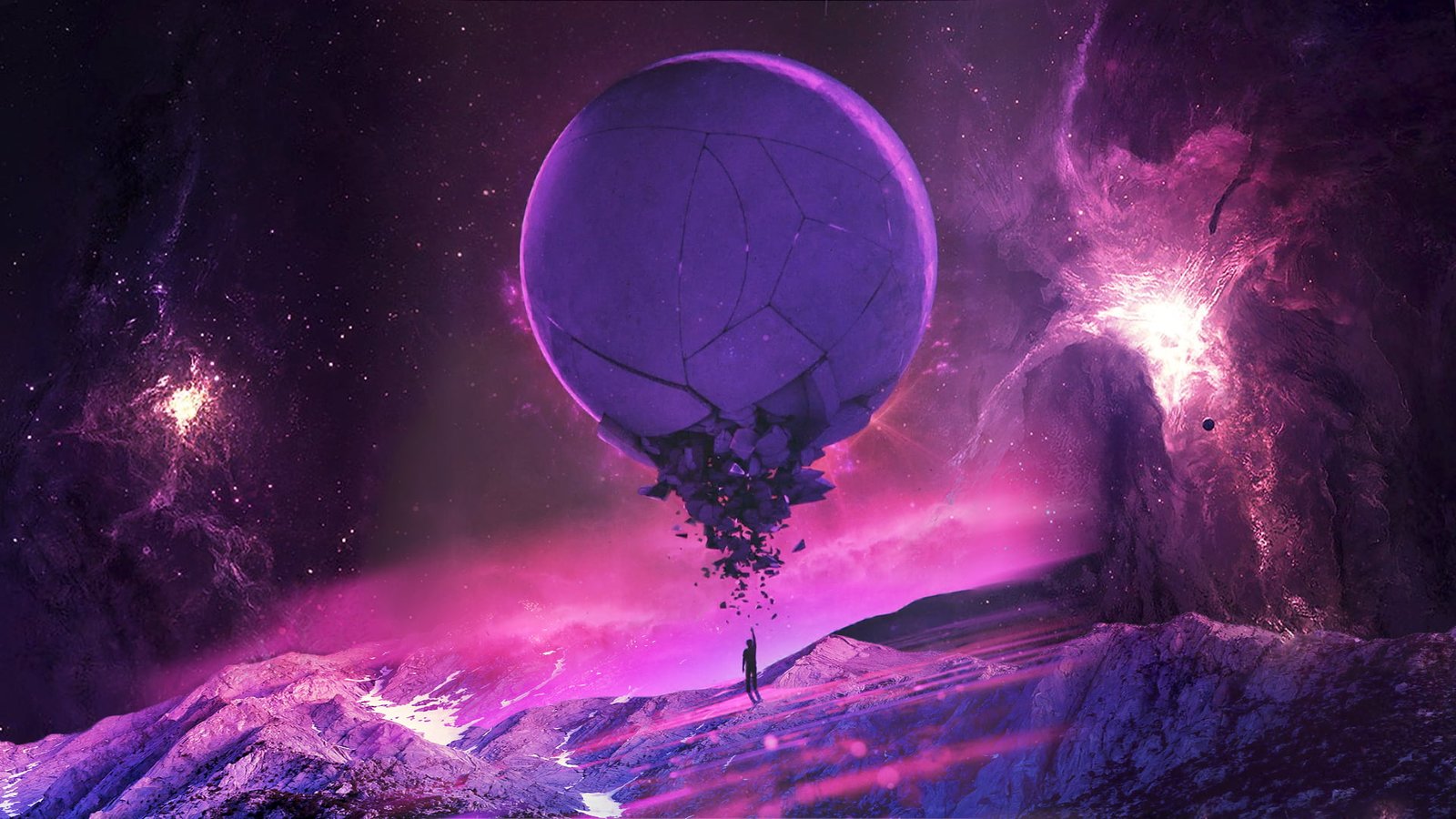 purple planet illustration pink universe stars fantasy art 2k