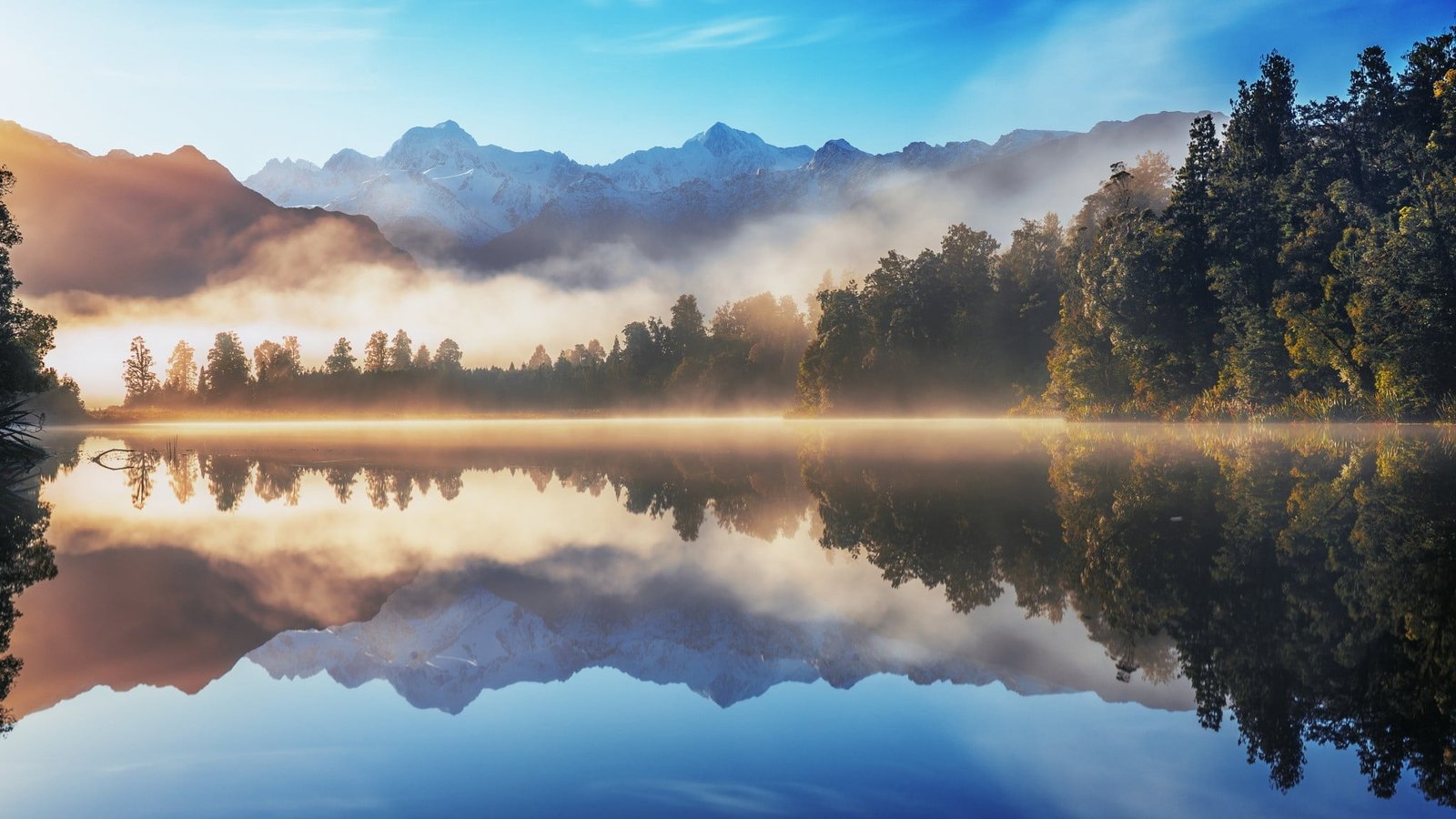 reflection photography of trees nature landscape lake mist 2k