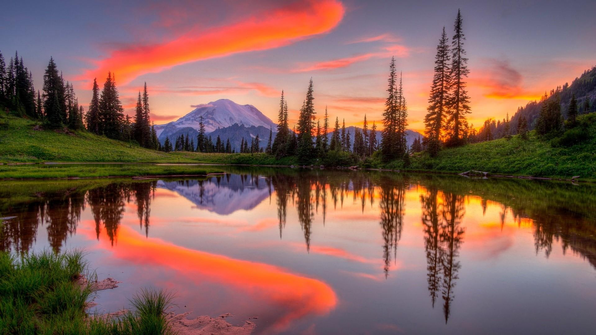 reflection nature sky wilderness mount rainier national park 2k