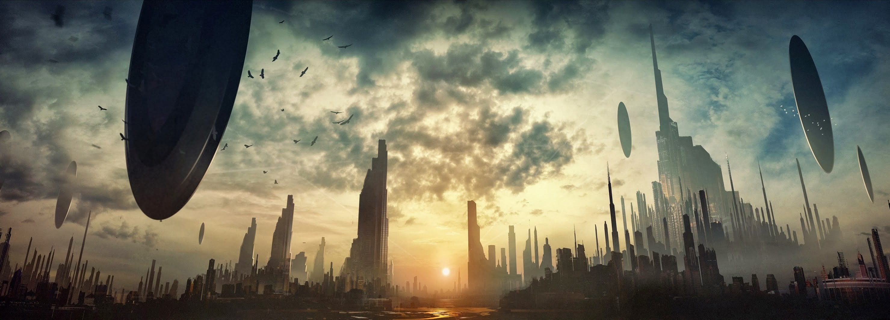 science fiction digital art futuristic city sky architecture 2k