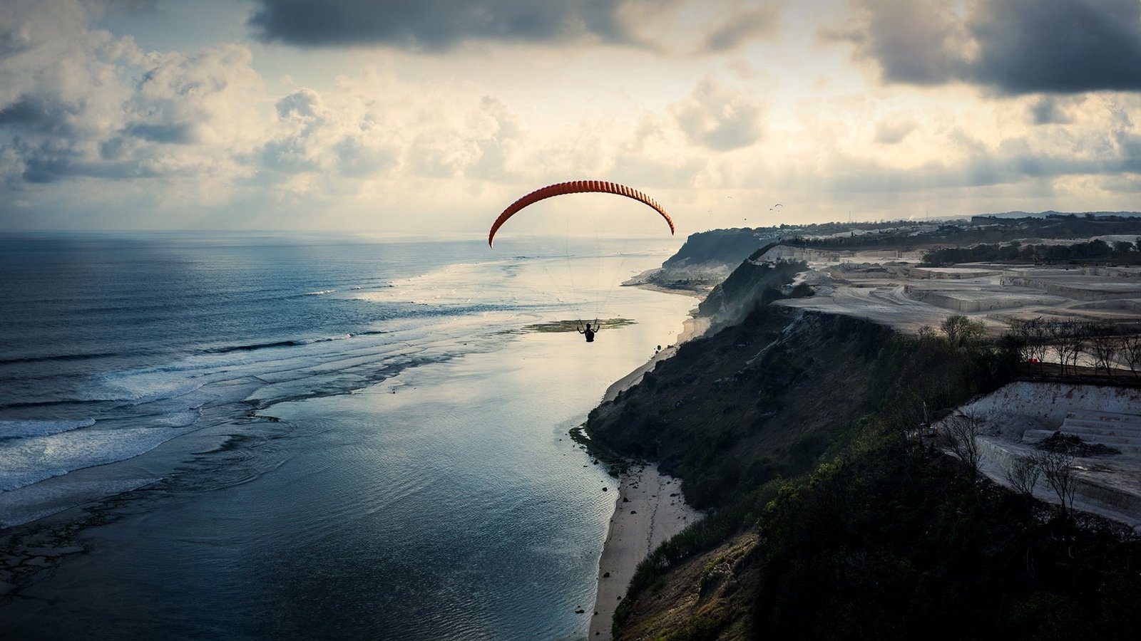 shoreline and mountains digital wallpaper landscape coast sky 2k