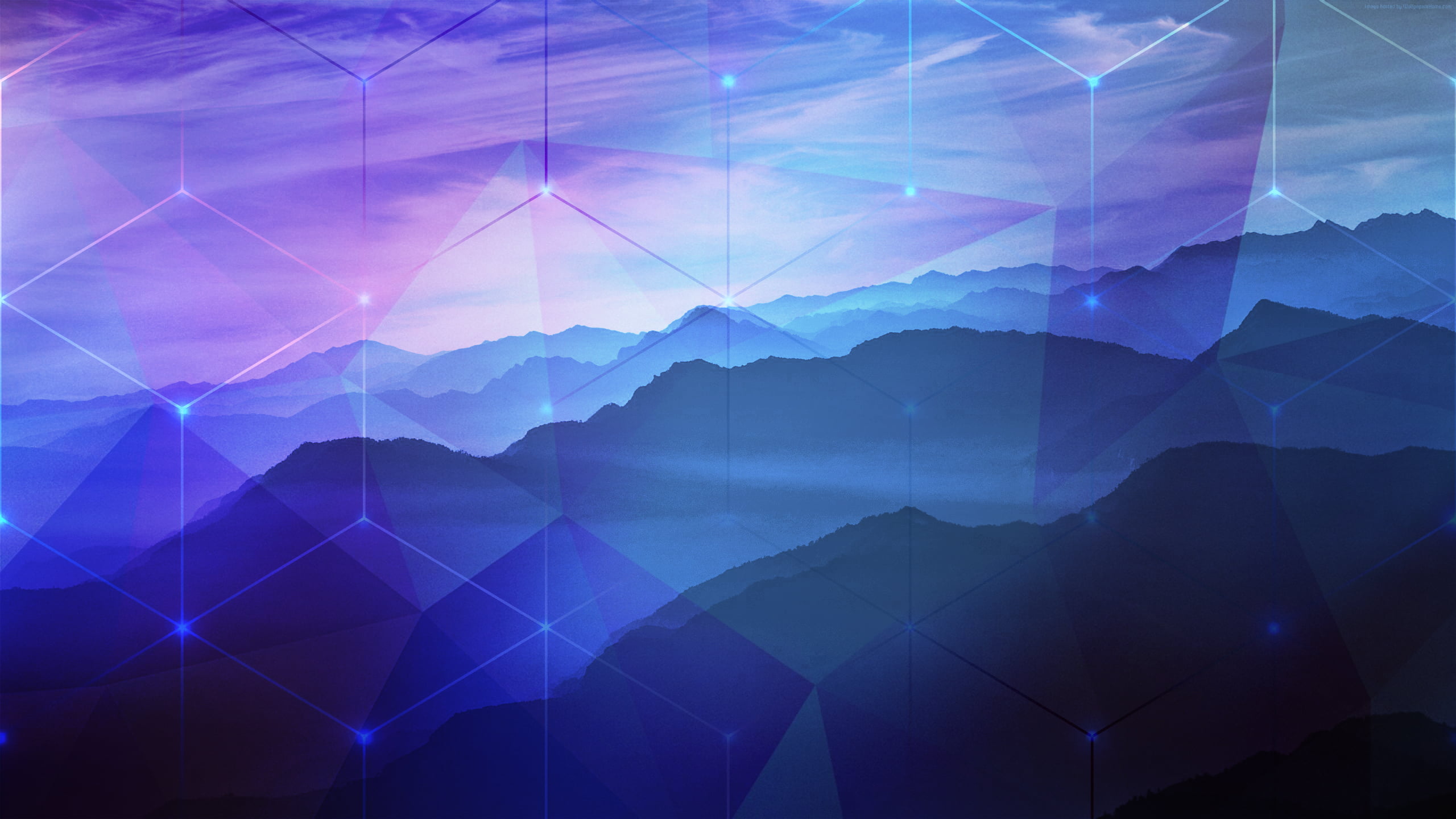 silhouette of mountains blue purple hexagon Photoshop 2k