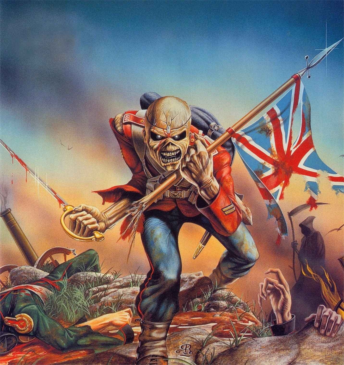 skull holding flag wallpaper metal music Eddie war Iron Maiden