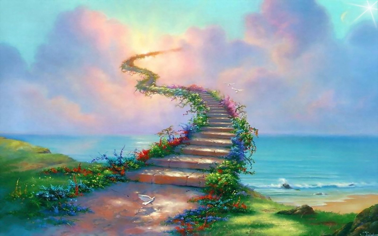 Stairway To Heaven Path Dove Clouds Abstract Ultra Hd Wallpaper 2k