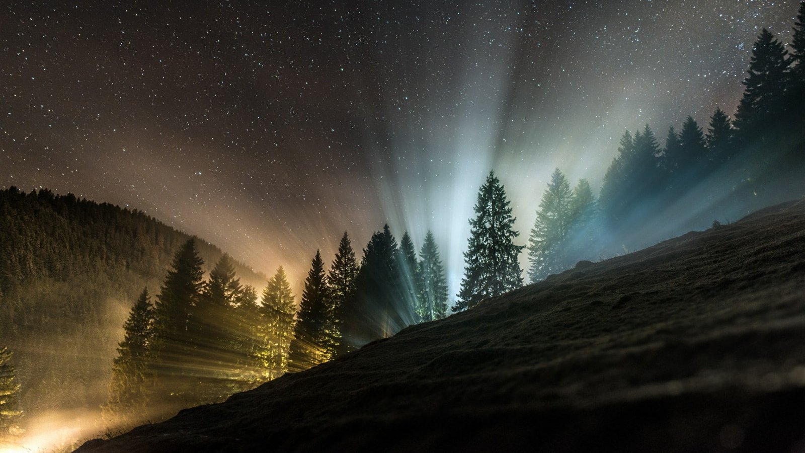 starry night glow sky stars alps midnight 2k