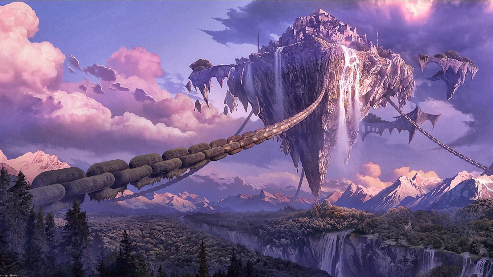 Sword Art Online fantasy art artwork digital chains waterfall 2k