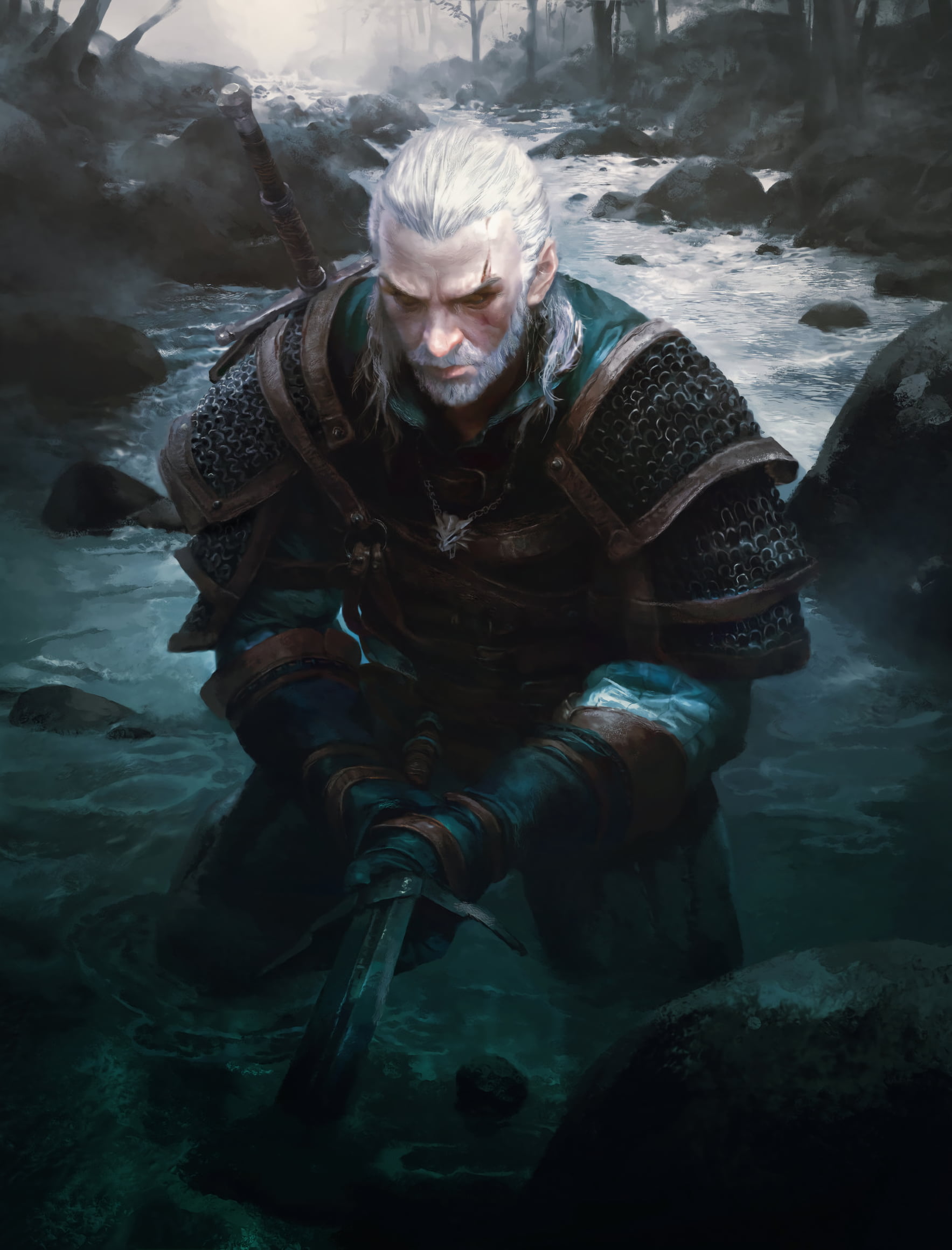 swordsman wallpaper digital art artwork video games men The Witcher 2k