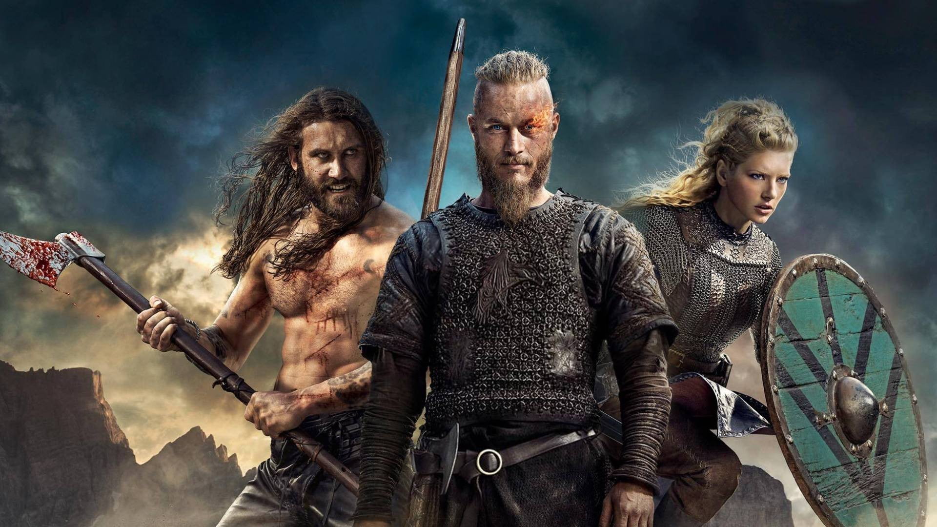 three movie characters wallpaper Vikings TV series 2k