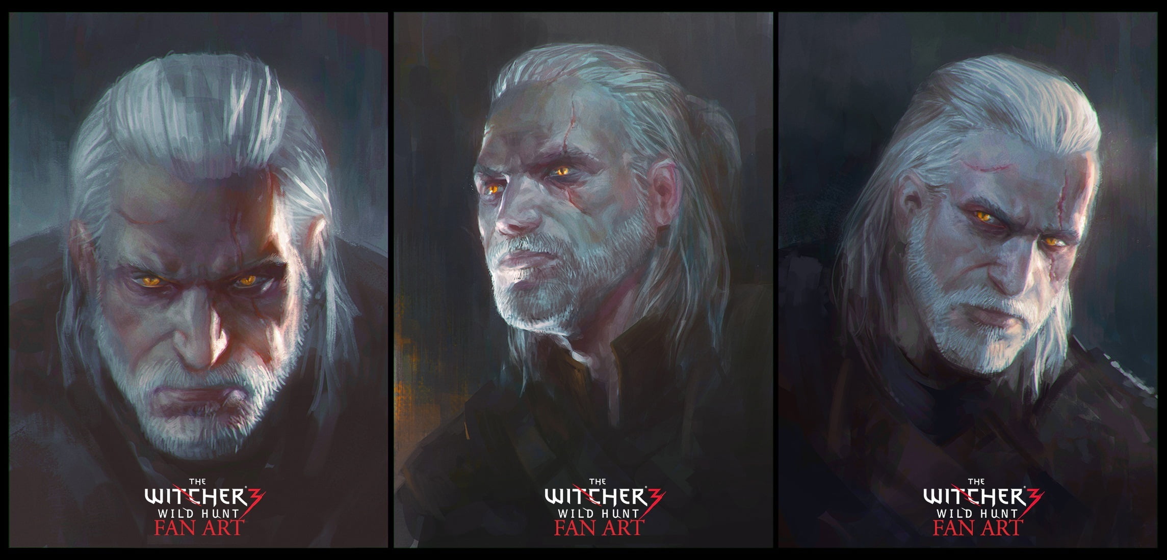 three The Witcher 3 Geralt of Rivia painting collage Wild Hunt 2k