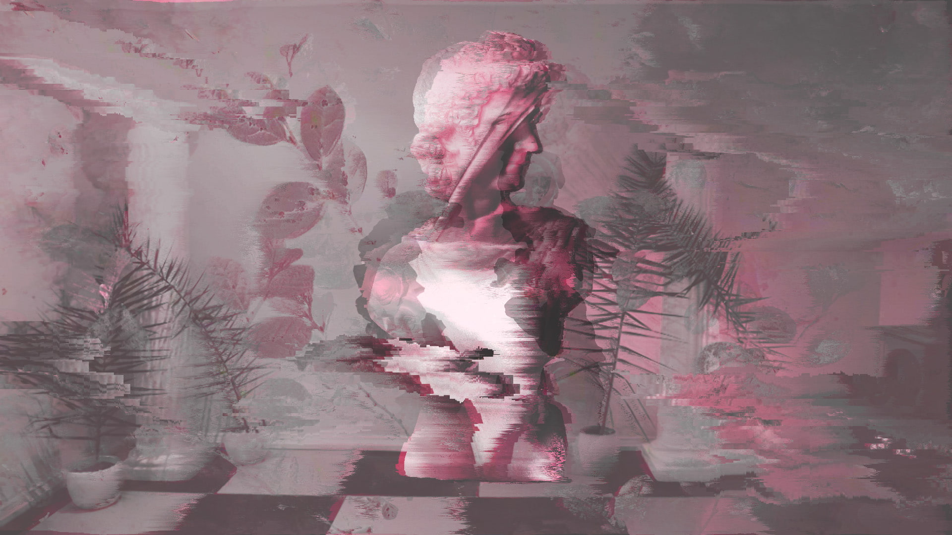 vaporwave statue glitch art and craft digital composite 2k