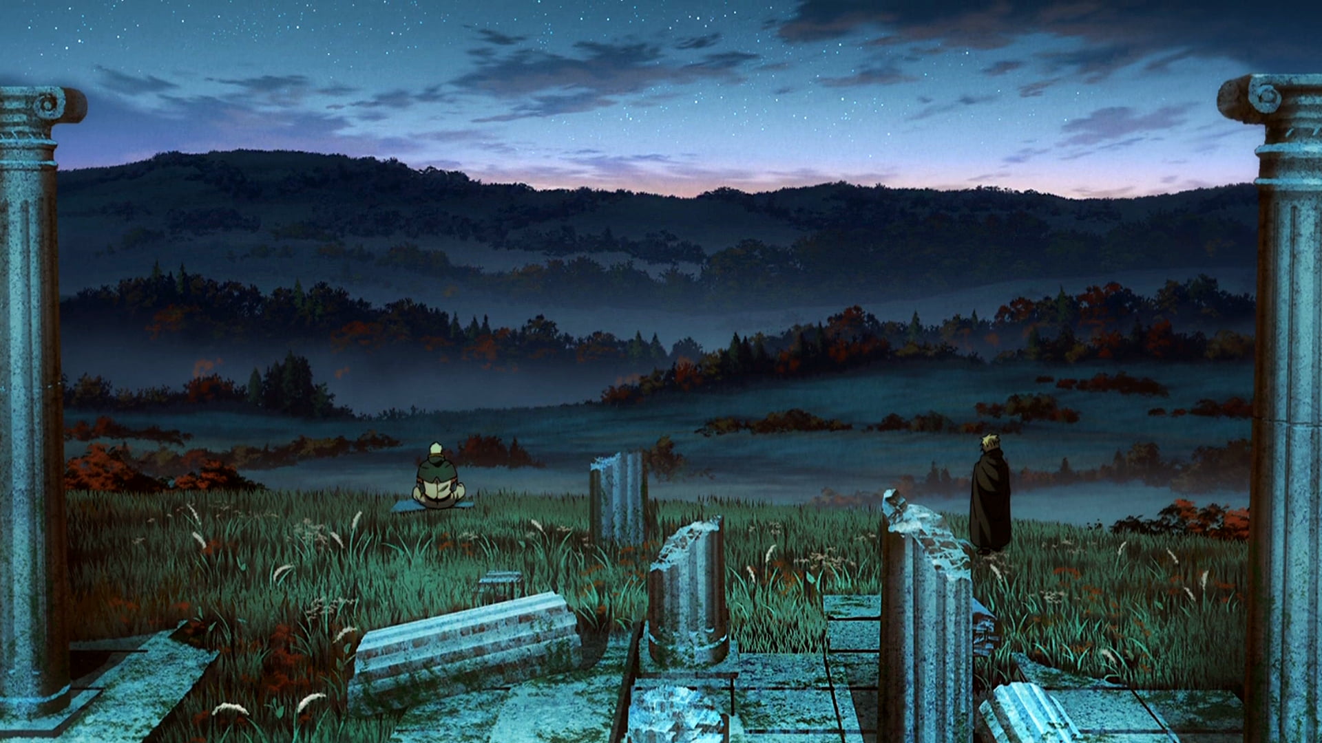 Vinland Saga landscape ruins dawn sky clouds stars roman empire 2k