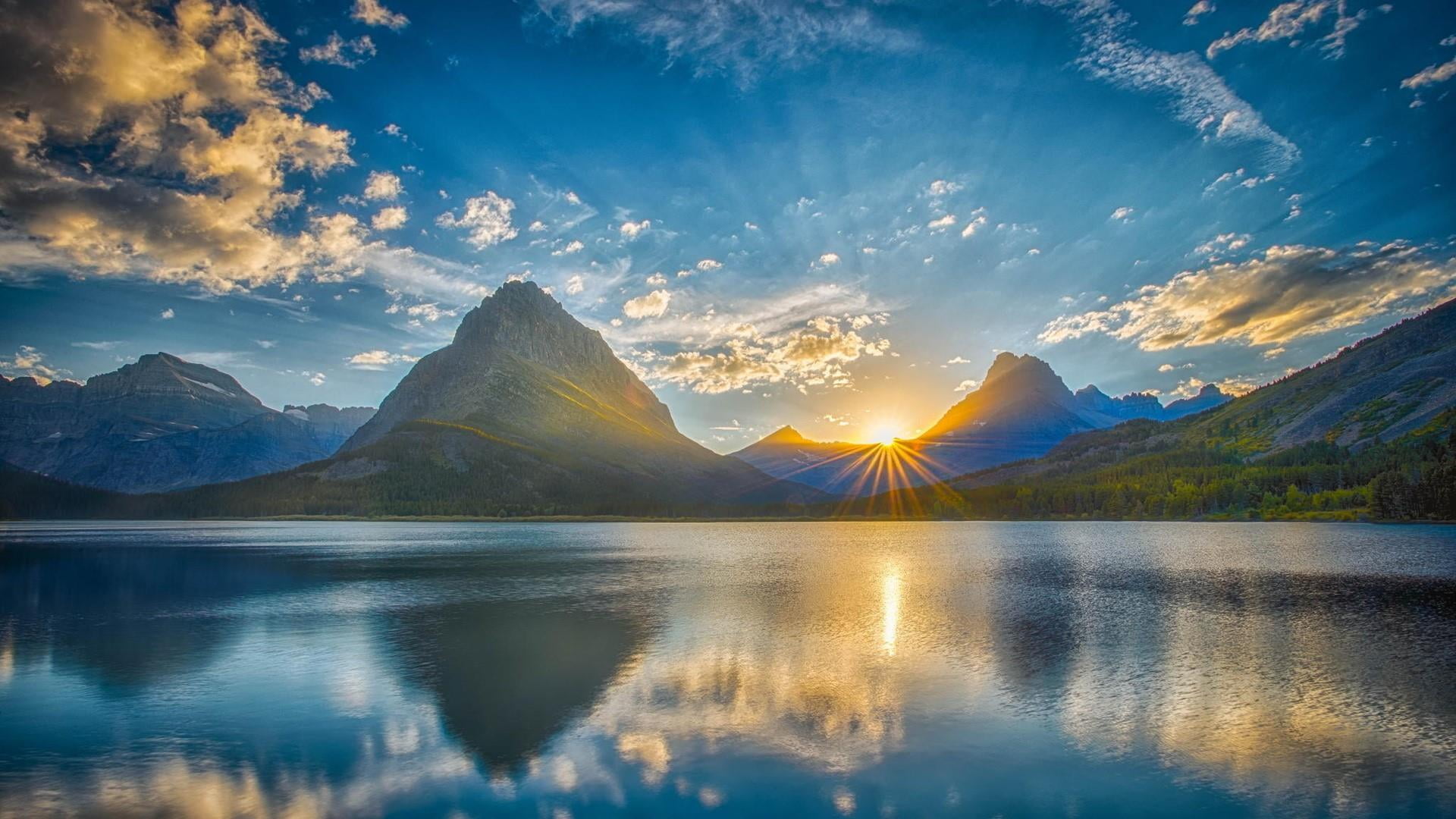 water swiftcurrent lake united states national park montana 2k