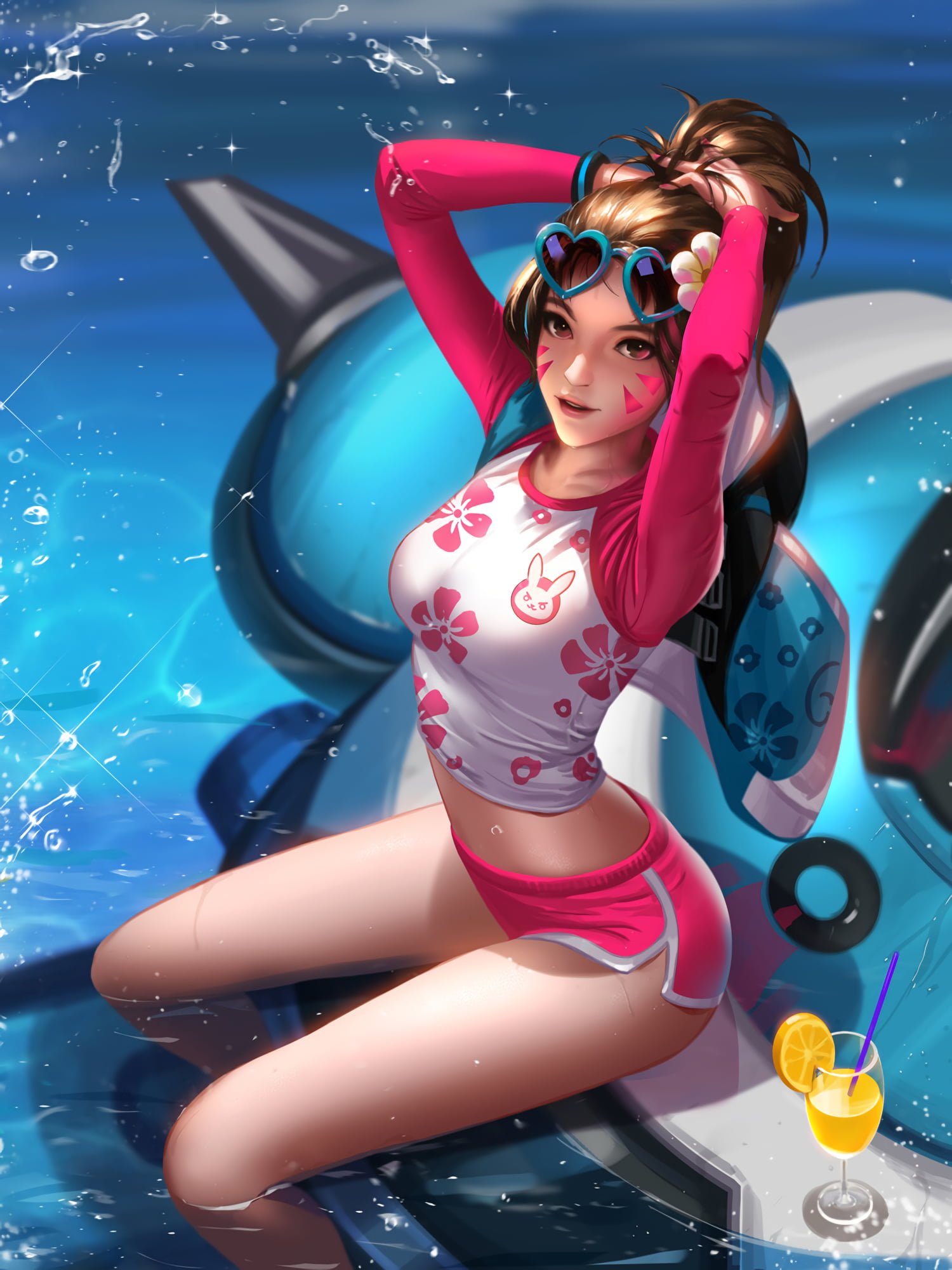 woman in pink wet suit illustration Overwatch D Va 2k