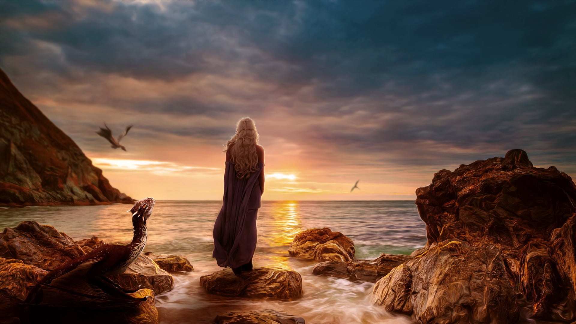 woman standing on rock formation wallpaper Game of Thrones Daenerys Targaryen 2k