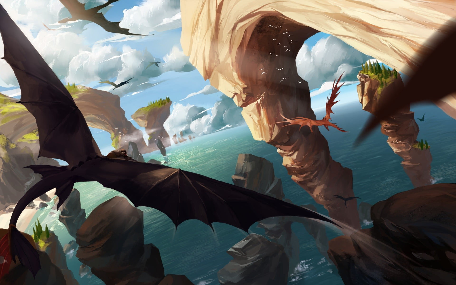flying dragons digital wallpaper artwork fantasy art How to Train Your Dragon 2k