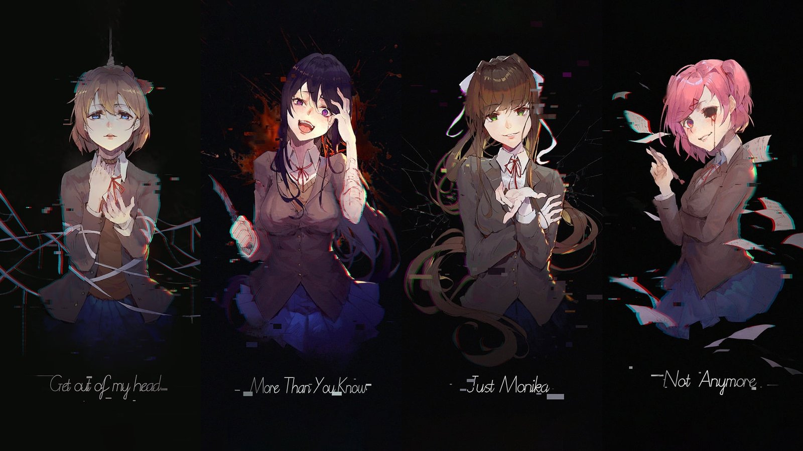 four female anime characters Doki Literature Club Monika 2k