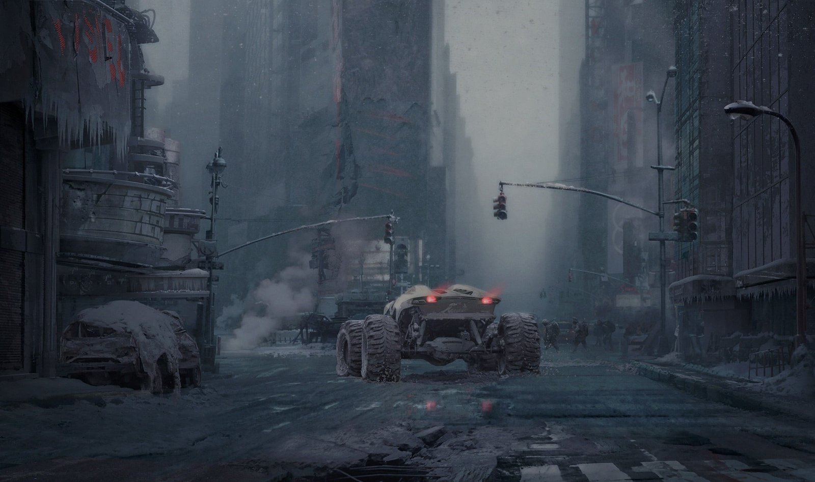 gray vehicle digital wallpaper city futuristic artwork science fiction 2k