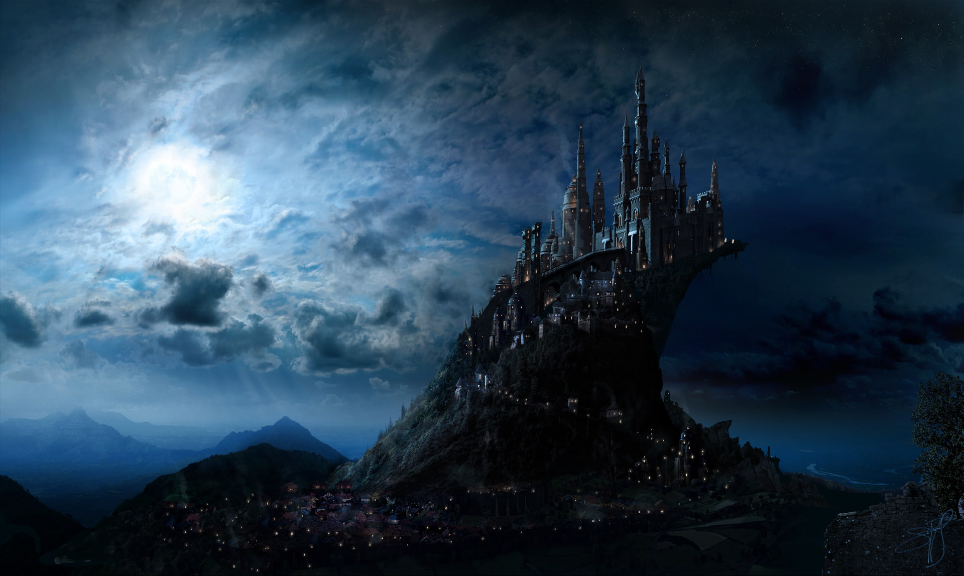 Harry Potter Artistic Blue Castle Fantasy Hogwarts 2k