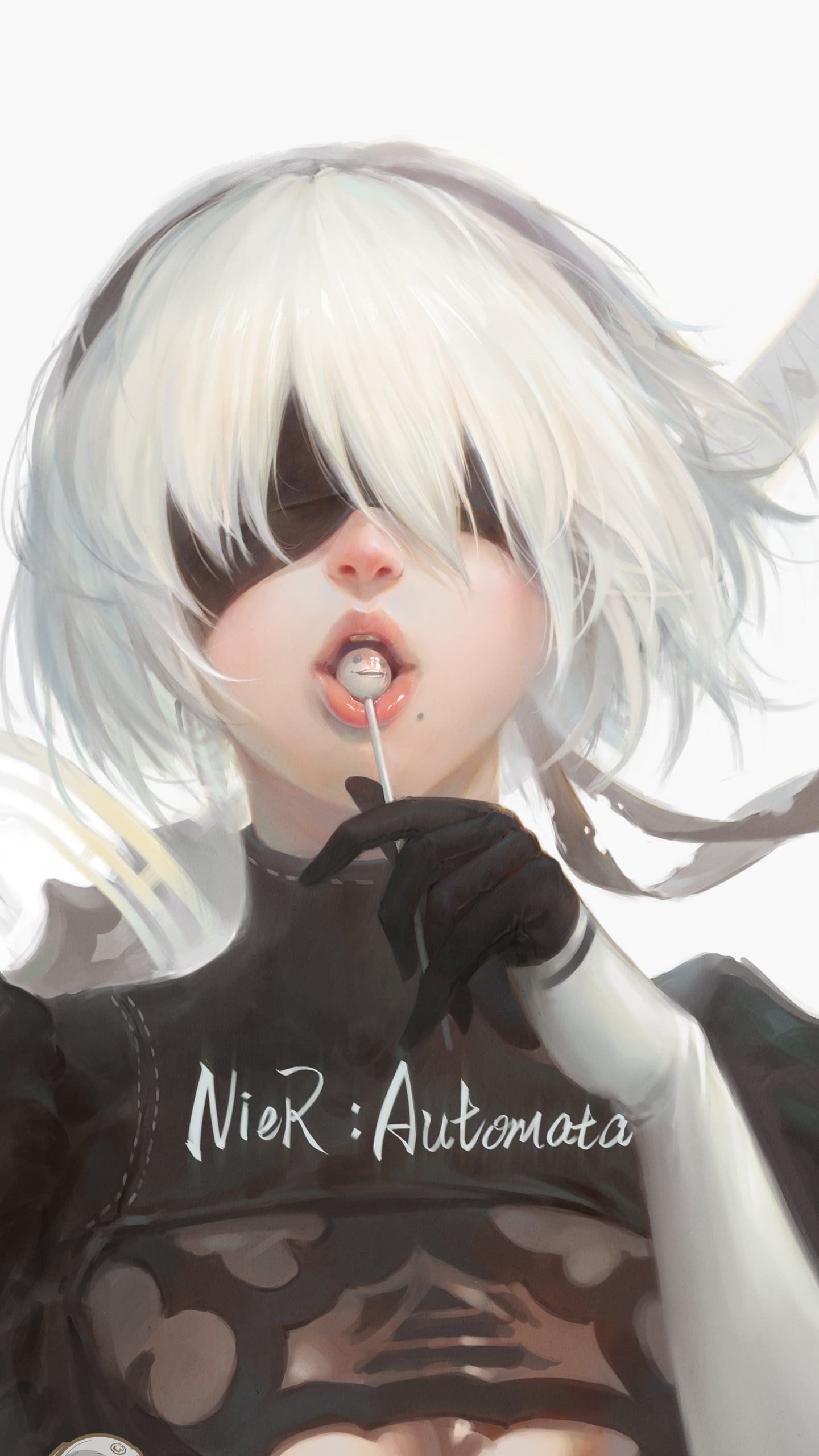 illustration of woman wearing black top Nier Automata